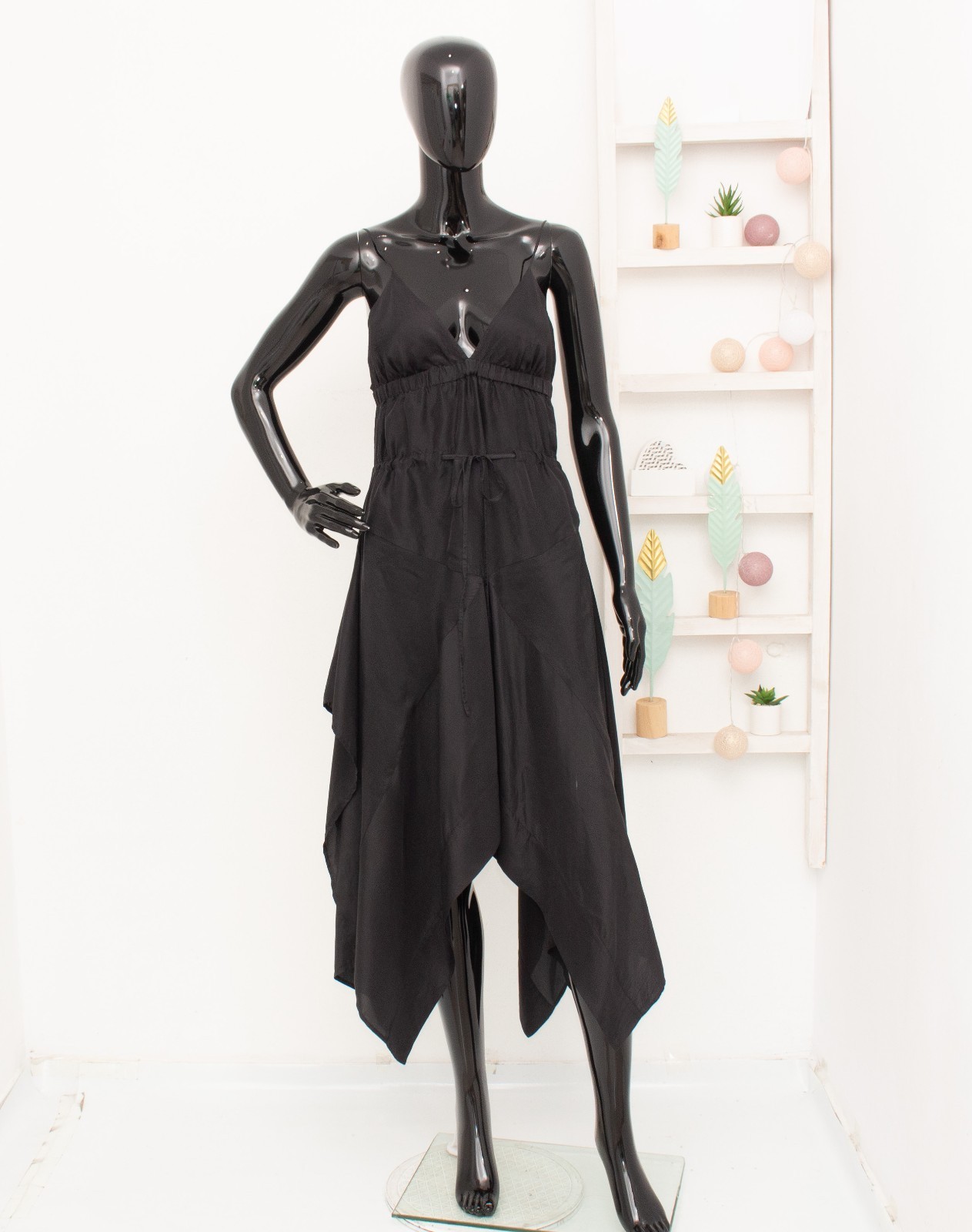 Filippa K Silk Dress Black Asymmetric Draped Sleeveless Fit&Flare Dress M