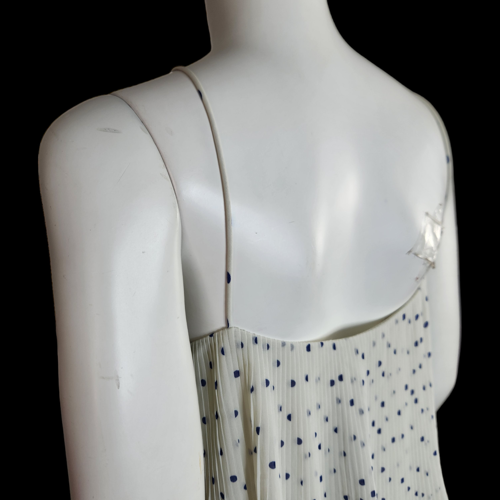 NWT Samsoe Samsoe Womens Large White Pleated Blue Polka Dot Maxi Dress Tatiana