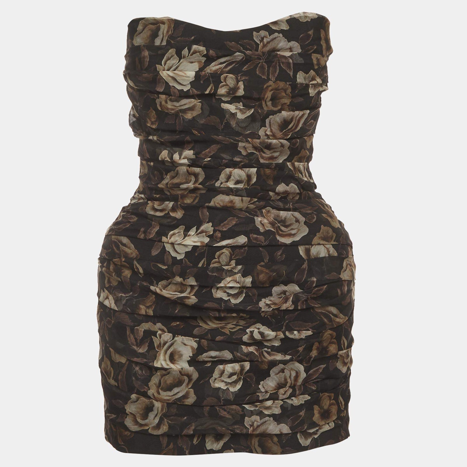 Magda Butrym Black Floral Print Ruched Strapless Mini Dress S