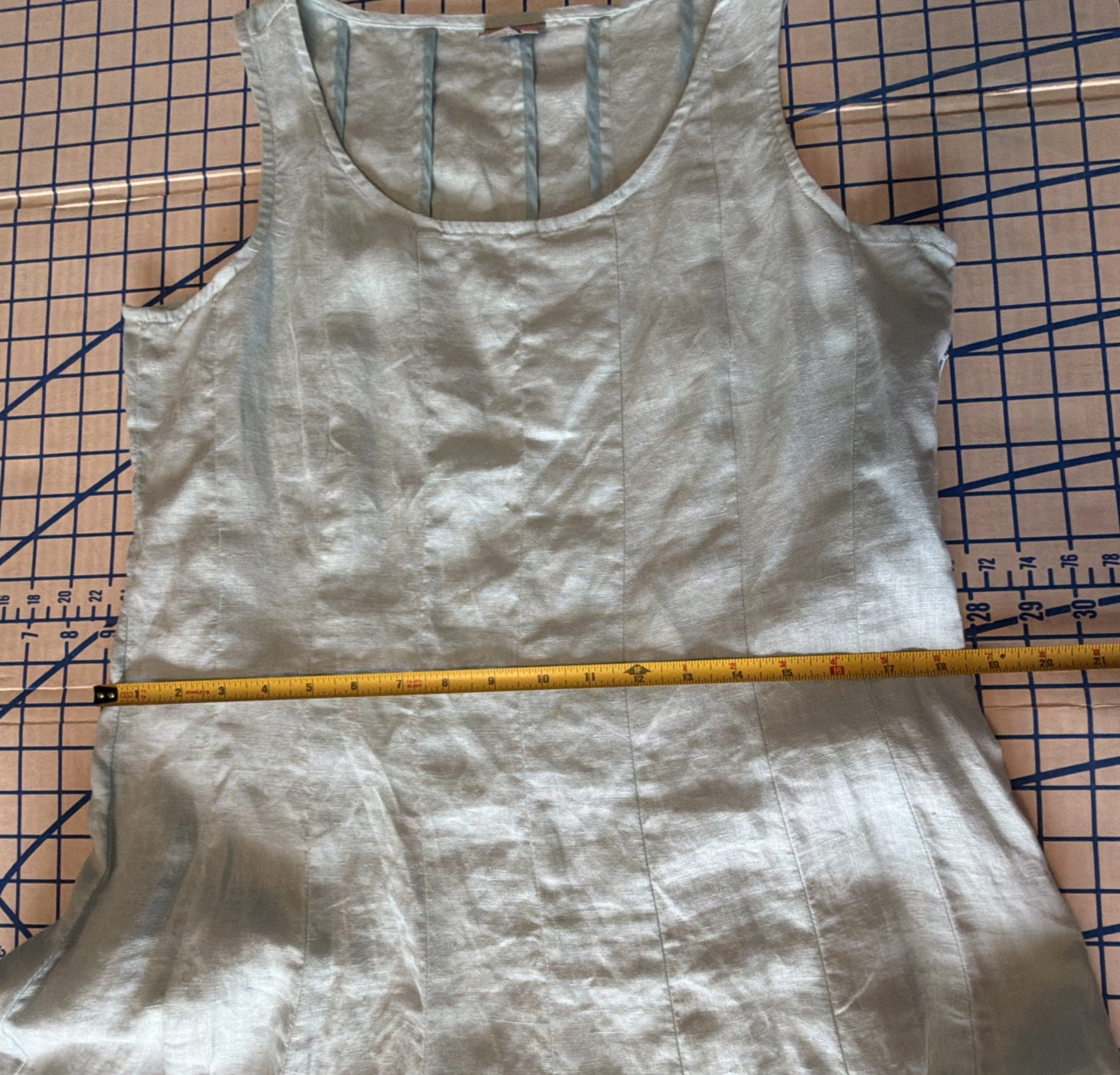 Eileen Fisher Mint Green Flare Linen Sleeveless Dress-Medium Petite