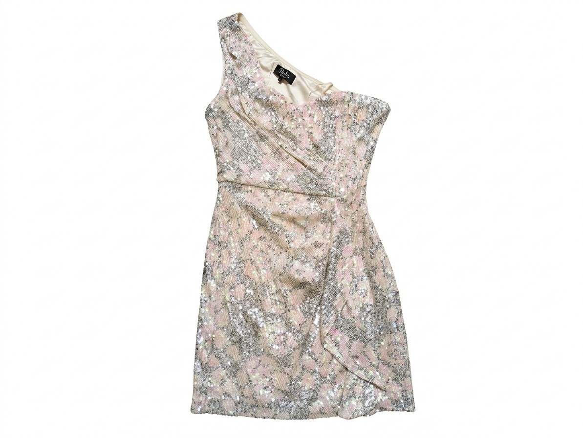 Parker Black Sequin Dress 2 One Shoulder Pink Silver Sparkly Cocktail Party Mini