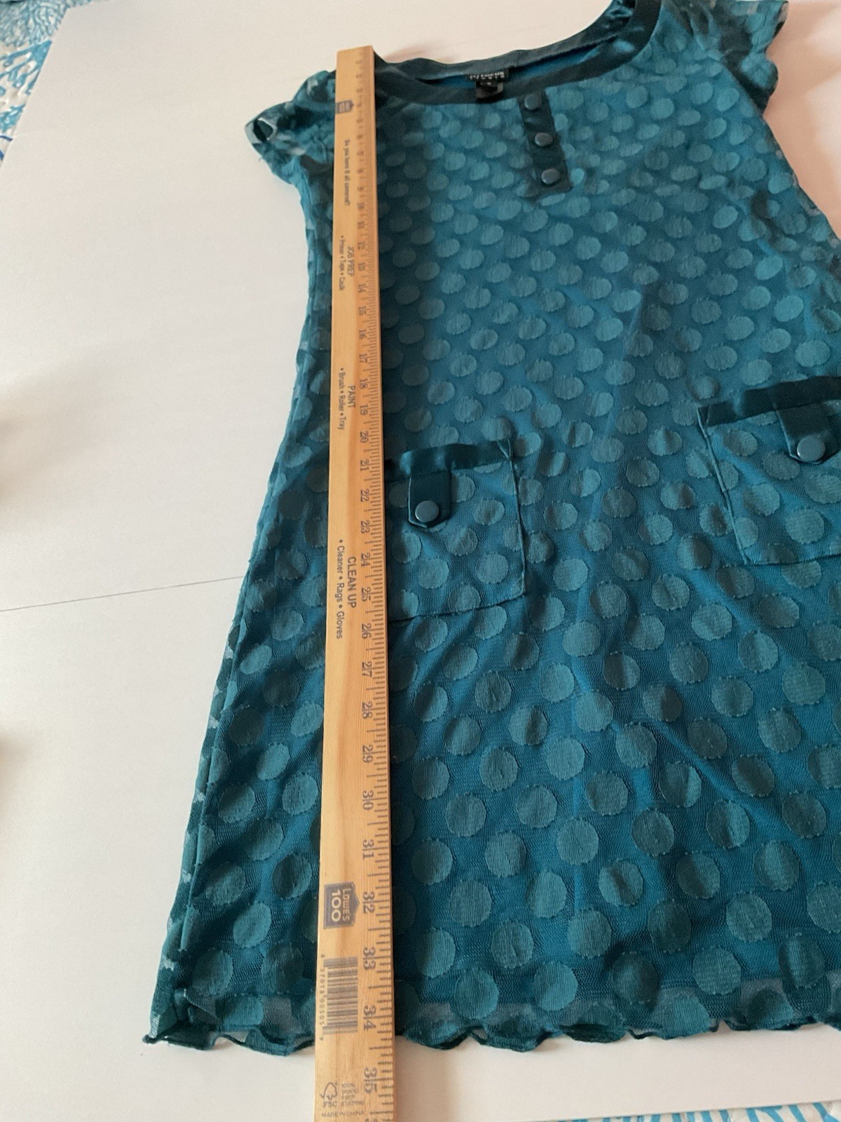 En Focus Studio Blue Polka Dot Mesh A-Line Dress Size 6 Scoop Neck Cap Sleeve