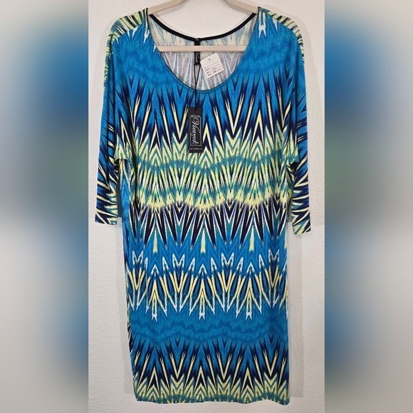 *NEW* Viereck Vibrant Turquoise/Yellow/Blue/White Patterned Dress Artsy, size XL