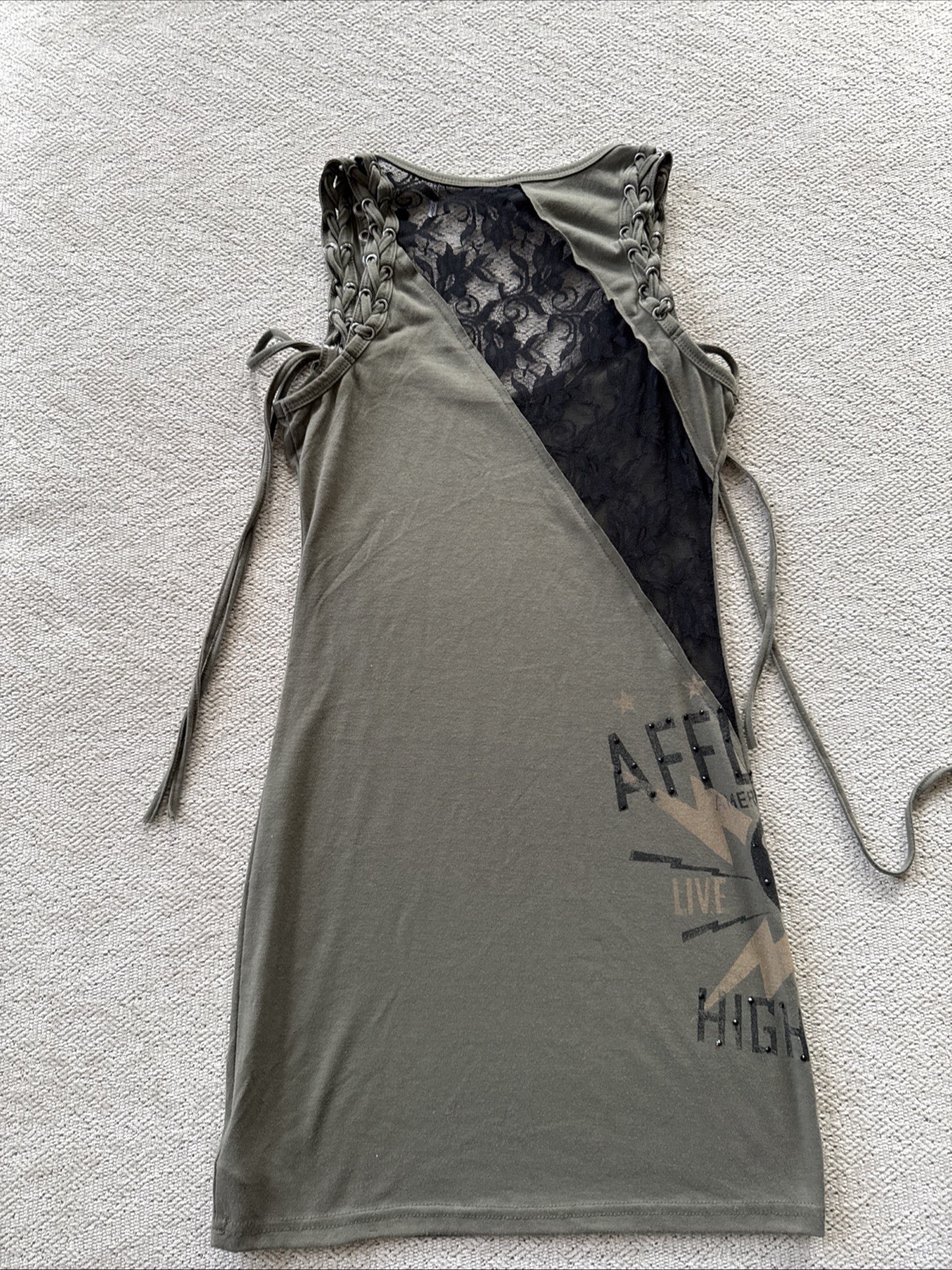 Affliction Black Label Women’s Lace Inset Dress/Long Tank Top Army Green