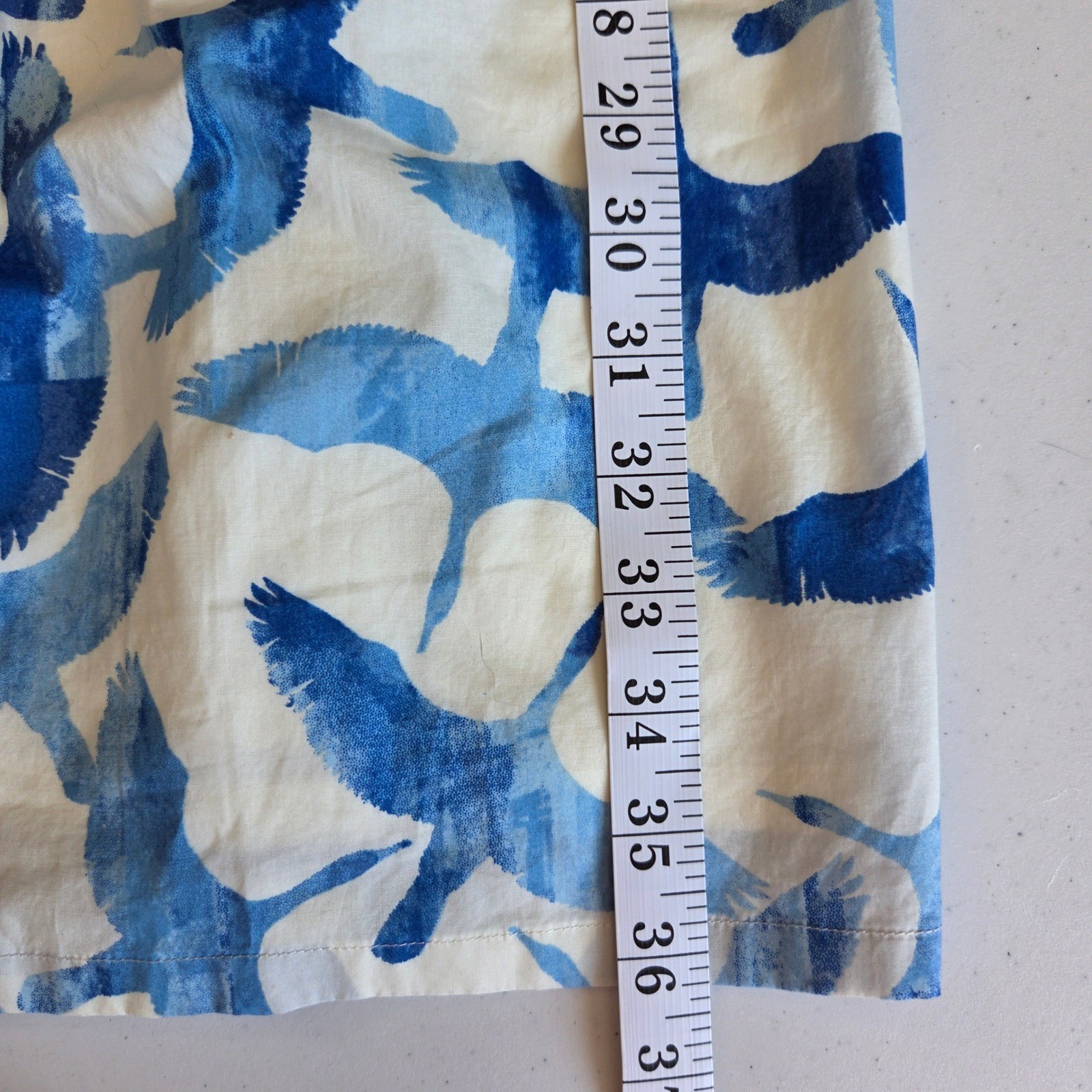LL Bean Signature Blue White Crane Bird Print Linen Cotton Belted Dress NWT 4