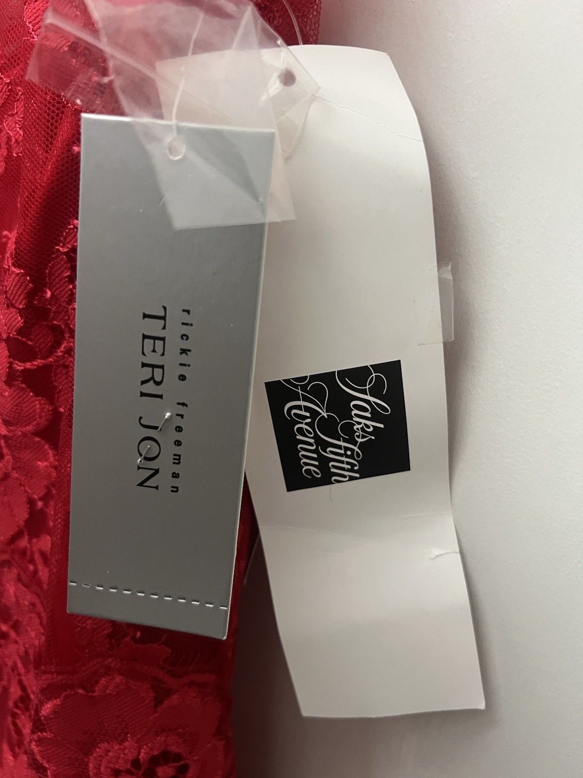 Rickie Freeman Teri Jon Red Floral Lace Dress Saks Fifth Avenue NWT Size 2