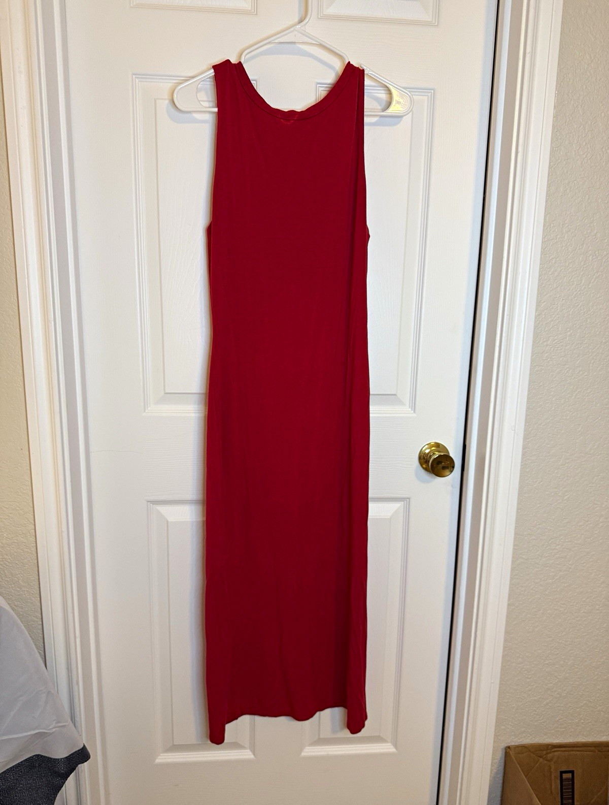 Velvet Torch Red Solid Maxi Dress Long Scoop Neck Sleeveless Women Regular L
