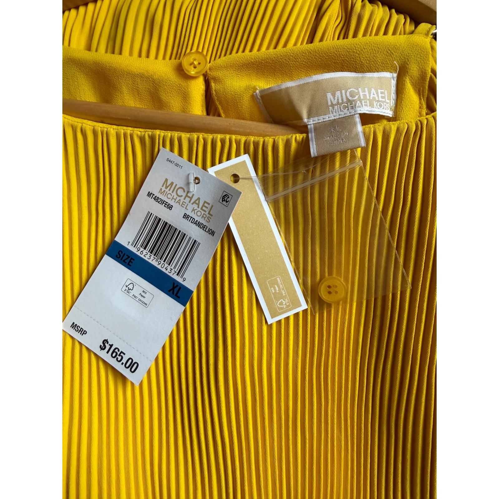 Michael Michael Kors Yellow Pleated Halter Dress MK Chain Link Mini XL NWT