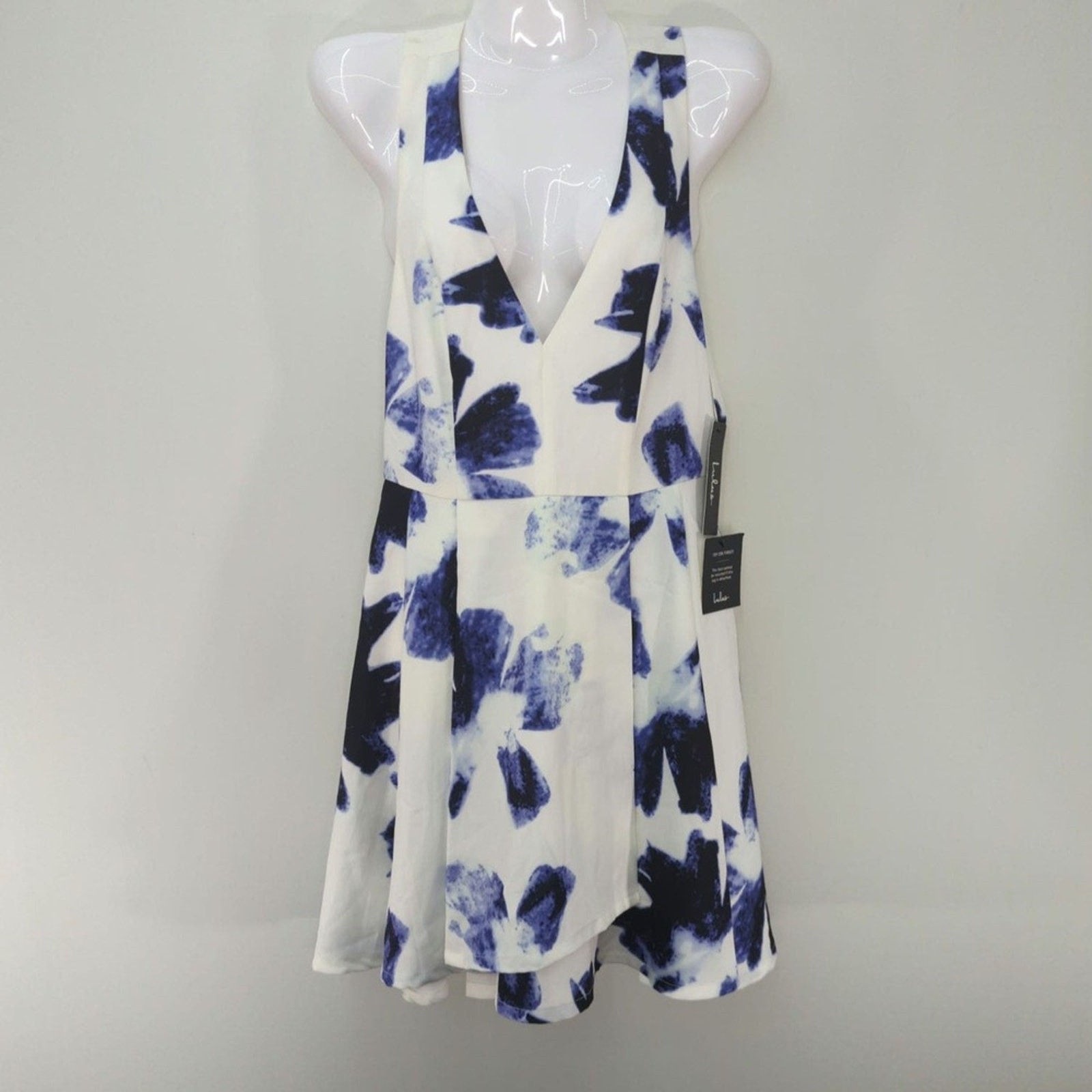 Lulus Seeing Chic Blue and Ivory Print Mini Skater Dress Size S NWT