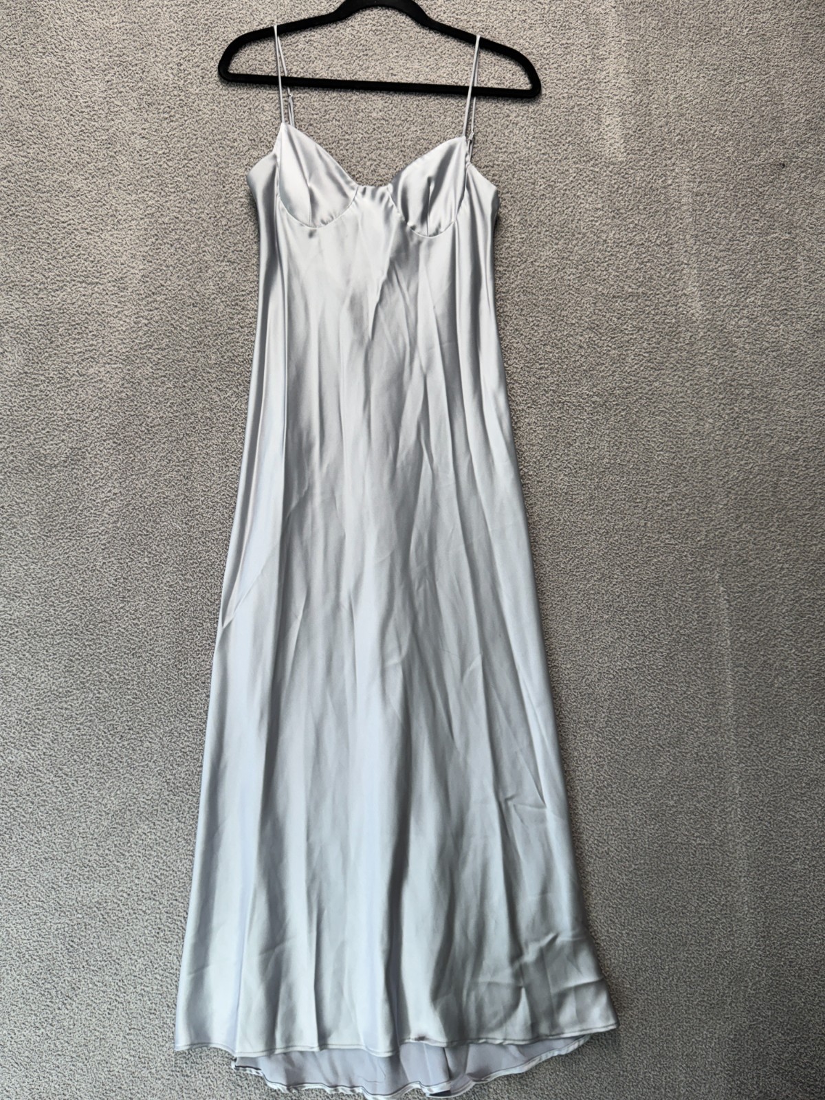 Zara Satin Slip Dress Regular Fit Women M Silver Gray Midi Back Cutout