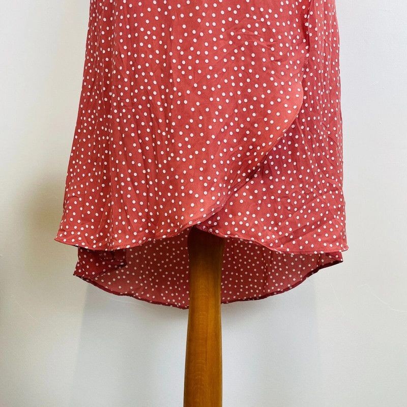 Sienna Sky Pink White Spotty Print Layered Hi-Low Hem Faux Wrap Dress 6