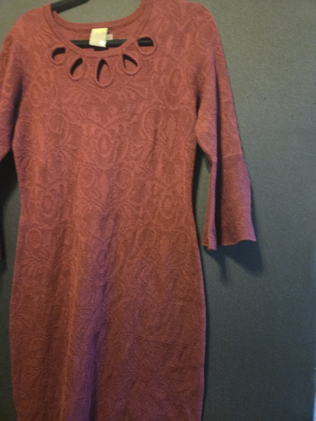 Taylor Factory Maroon Shift Dress Size Large Round Neck Split Sleeve