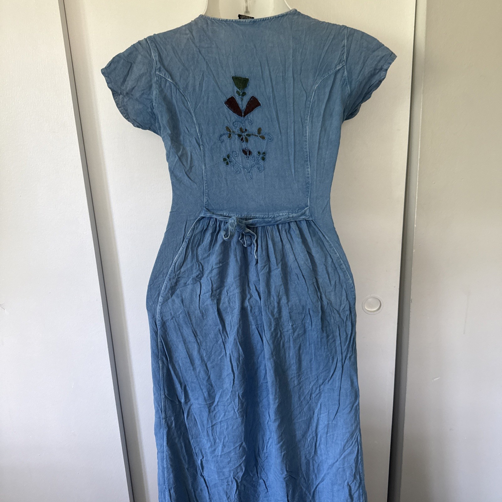 Scared Thread Vintage 90s Embroidered Tie Back Midi Dress One Size Fit Most