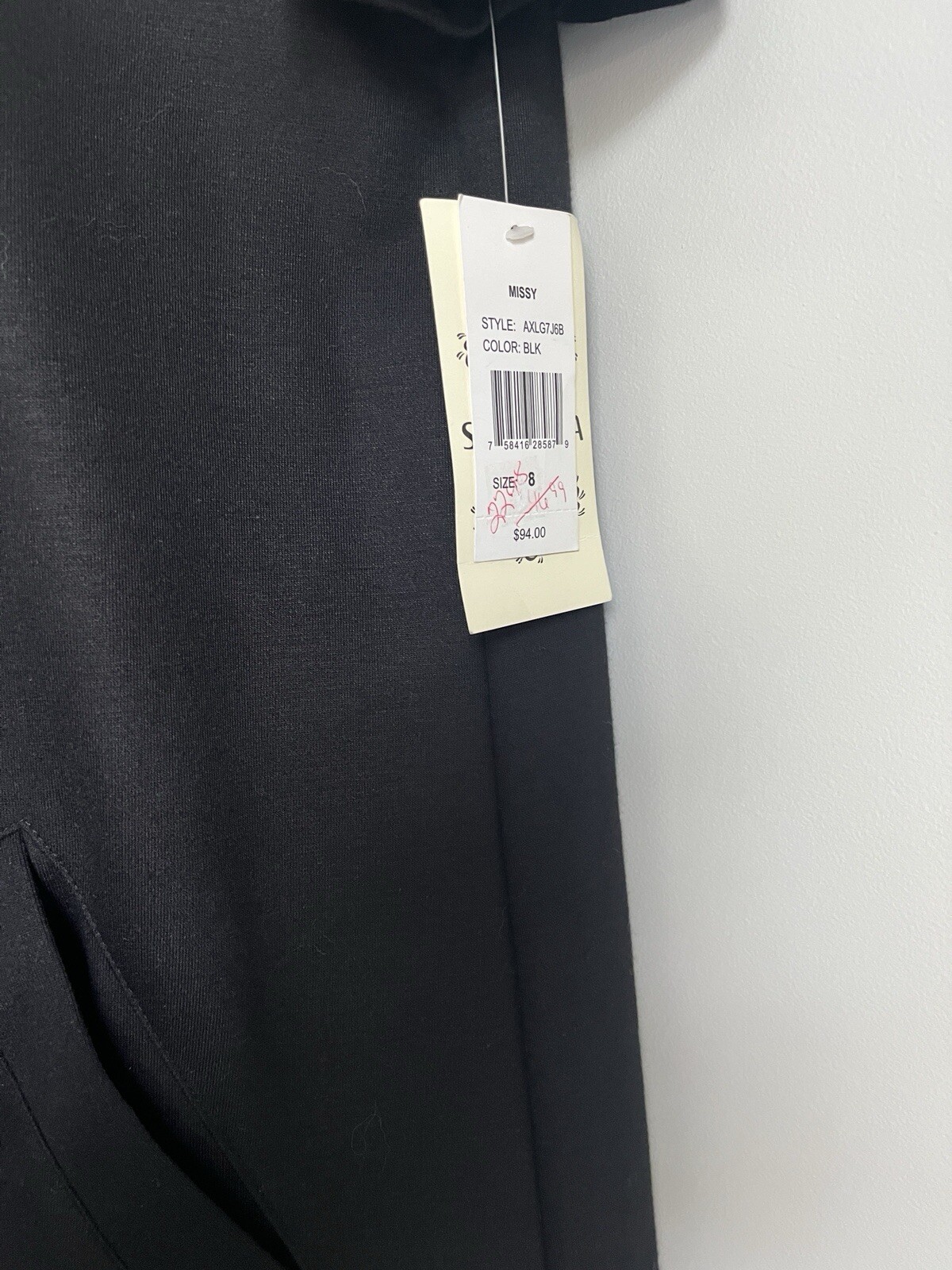 New Sangria Scoop Neck Short Puff Sleeves Ponte Knit Cocktail Pocket Dress Sz. 8