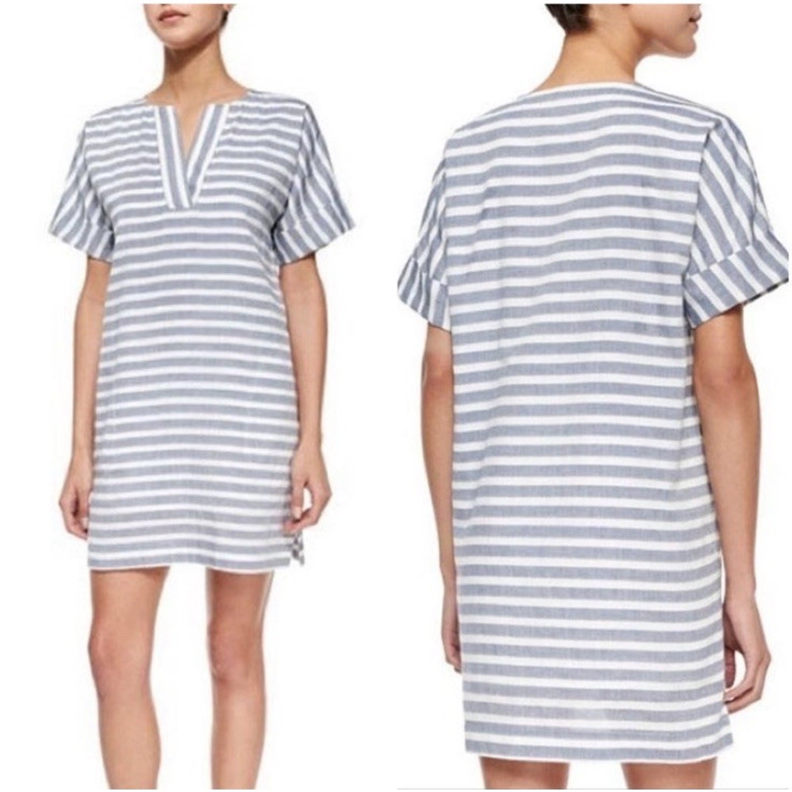 ATM Anthony Thomas Melillo Blue Striped Mini Tunic Dress FLAW Womens Small?