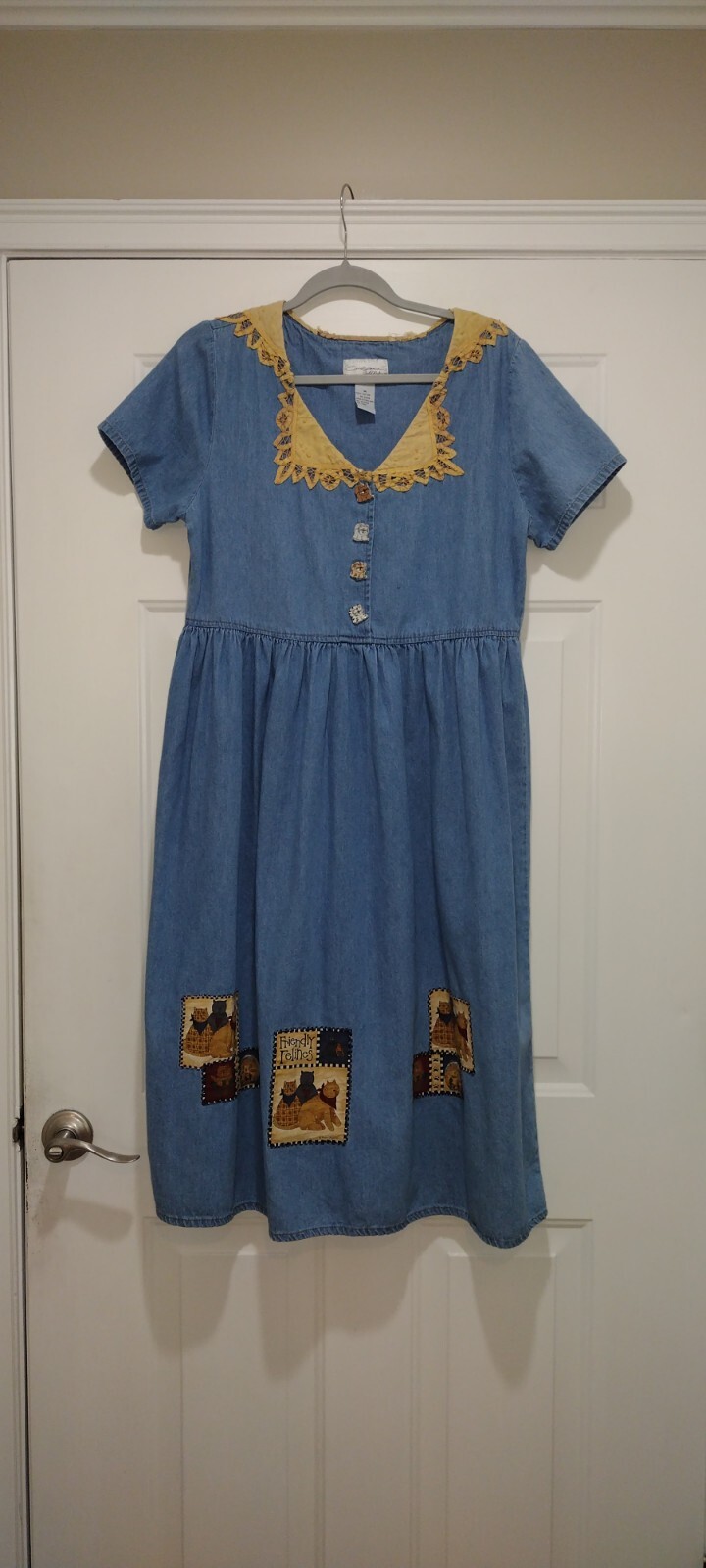 Vintage California Gold Rush Denim Midi Feline Cottage County Dress Size Medium