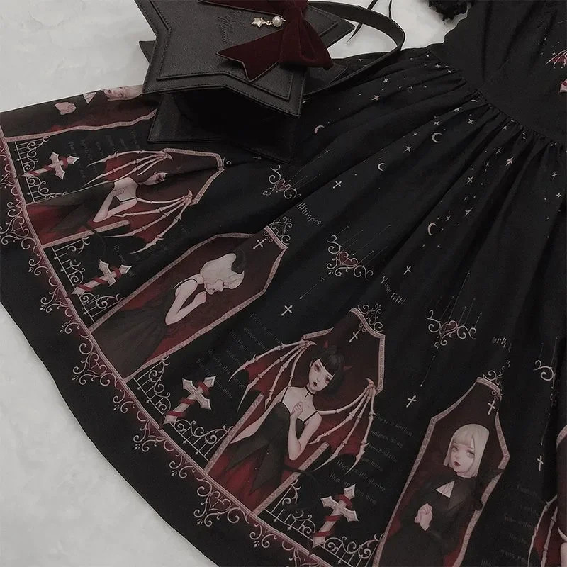 Dark Gothic Devil Print Dress Black White Japanese Style Lolita Jsk Victorian