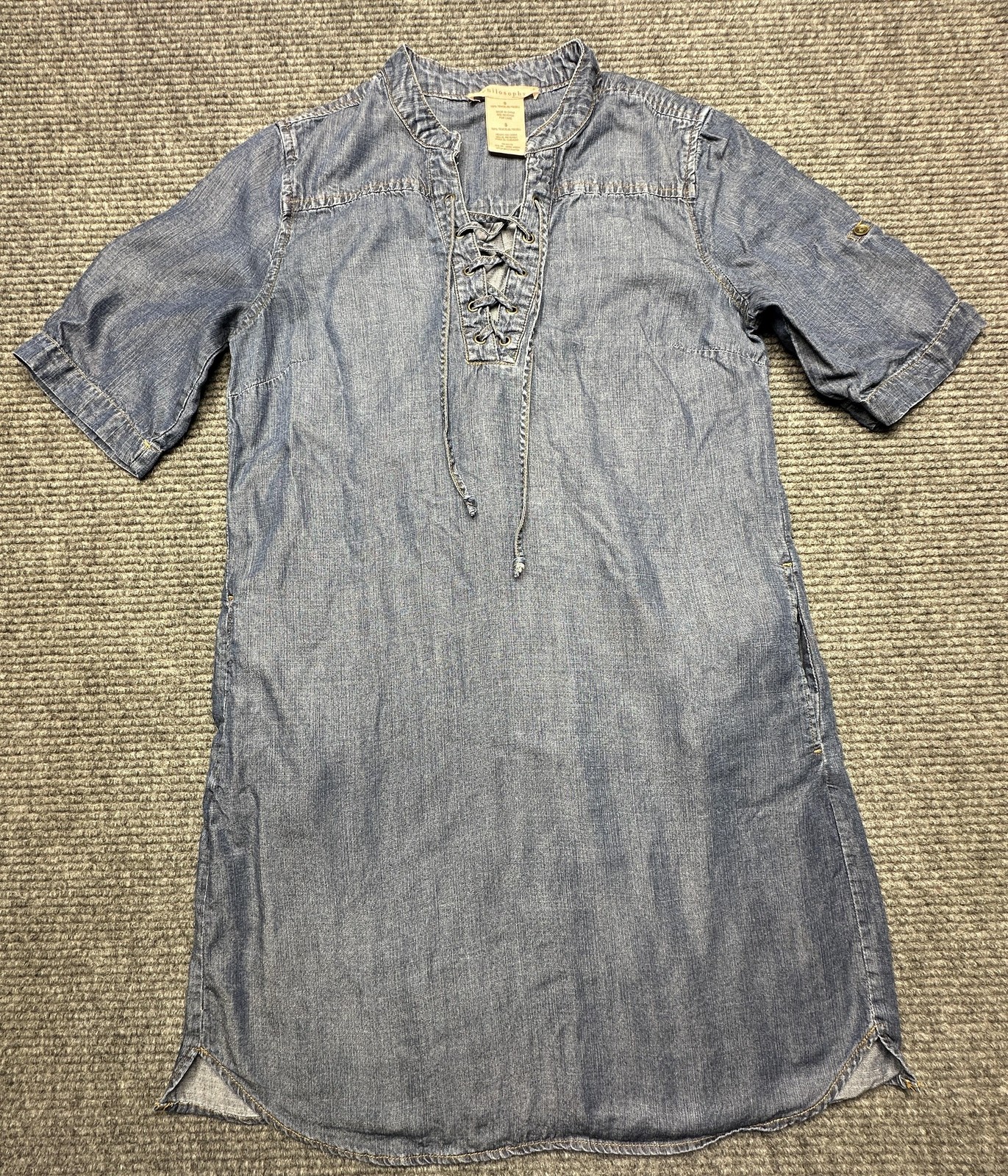 Philosophy Republic Clothing Dress Womens Small Blue Denim Lace Up Shirtdress