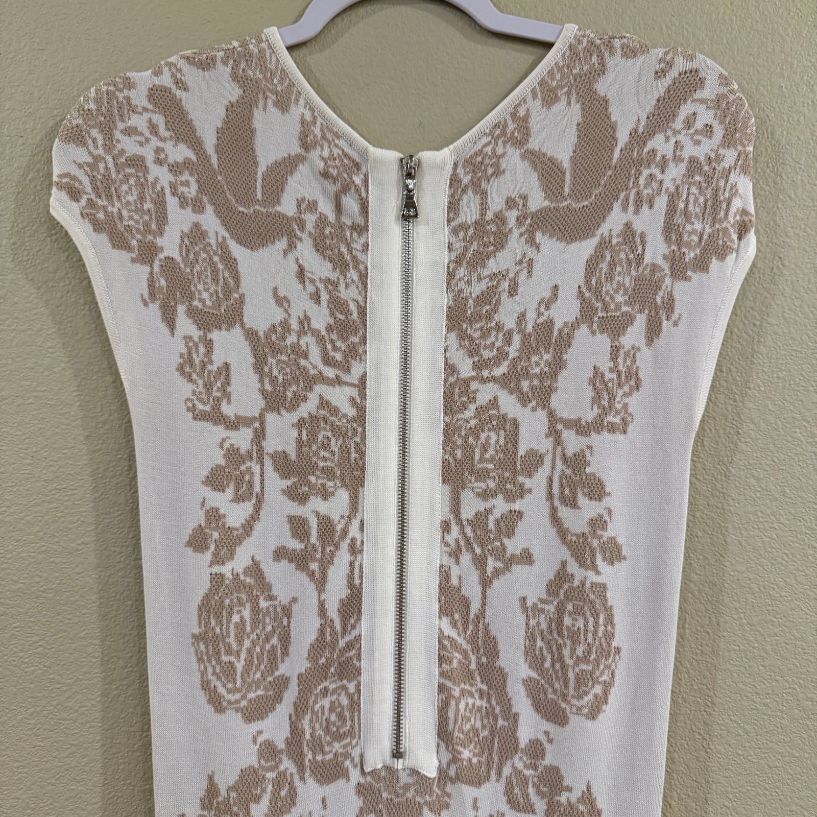 Torn by Ronny Kobo Patricia Dove Swing Dress L Tan Floral Jacquard Ladylike