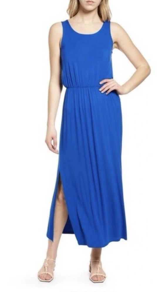 Caslon Nordstrom Sleeveless Jersey Maxi Dress Womens M Blue Lightweight