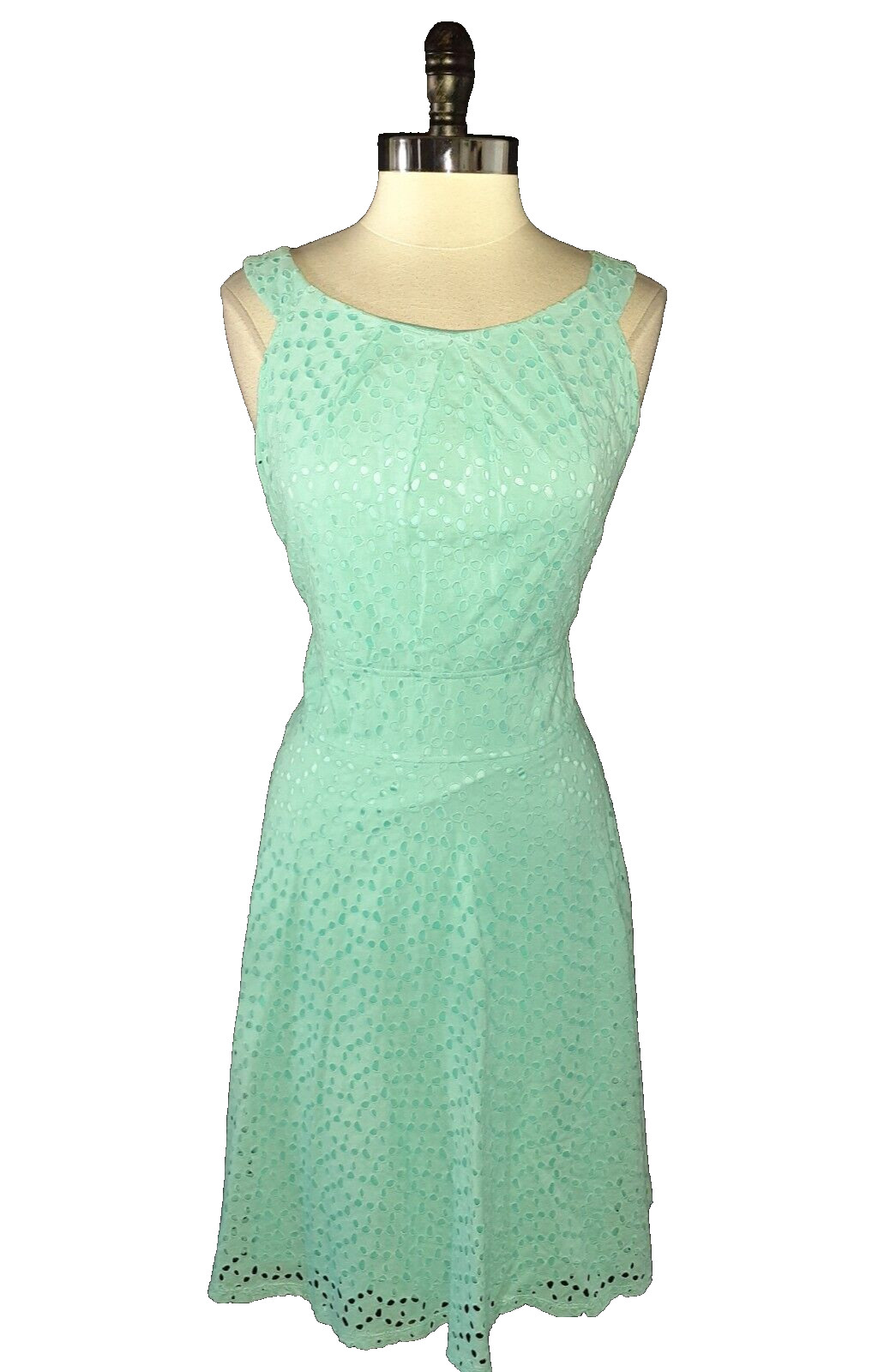 LONDON STYLE Size 18 A-Line Dress Aqua Blue Eyelet Sleeveless Knee Length
