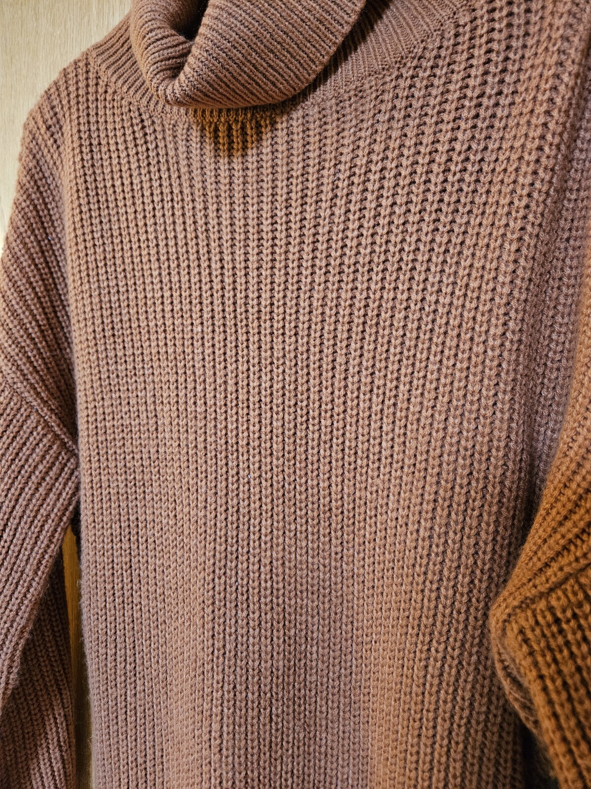 HERA Collection Camel Brown Knit Balloon Turtleneck Sweater Dress Women’s Size S