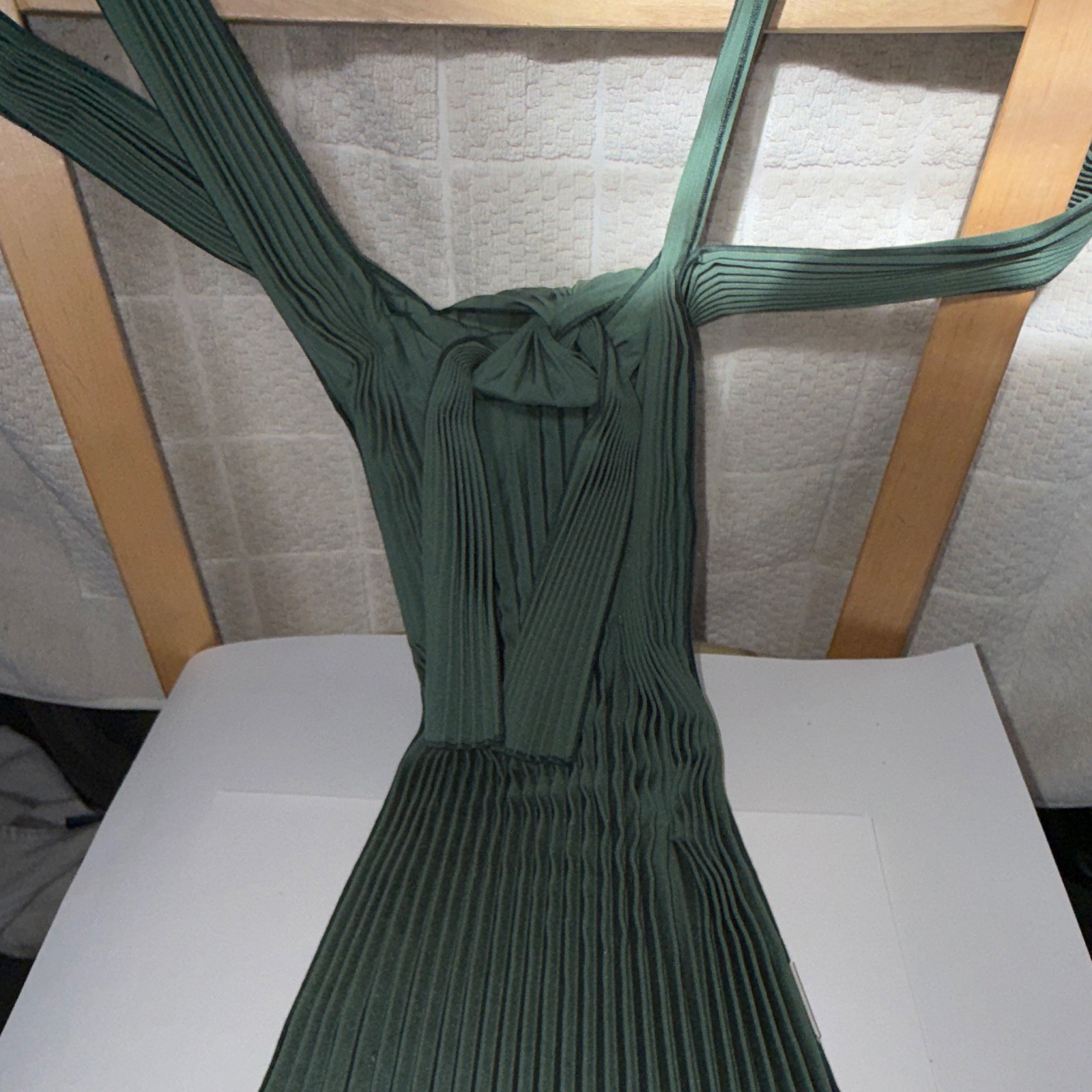 PLECO Green Solid Pleated Soft Purse Bag Made in Spain Tie Closure