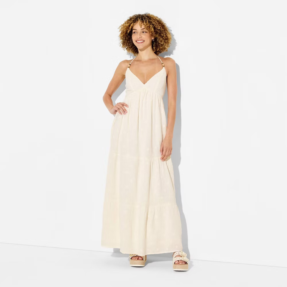Women Gauze Halter Maxi Dress – Wild Fable Cream S