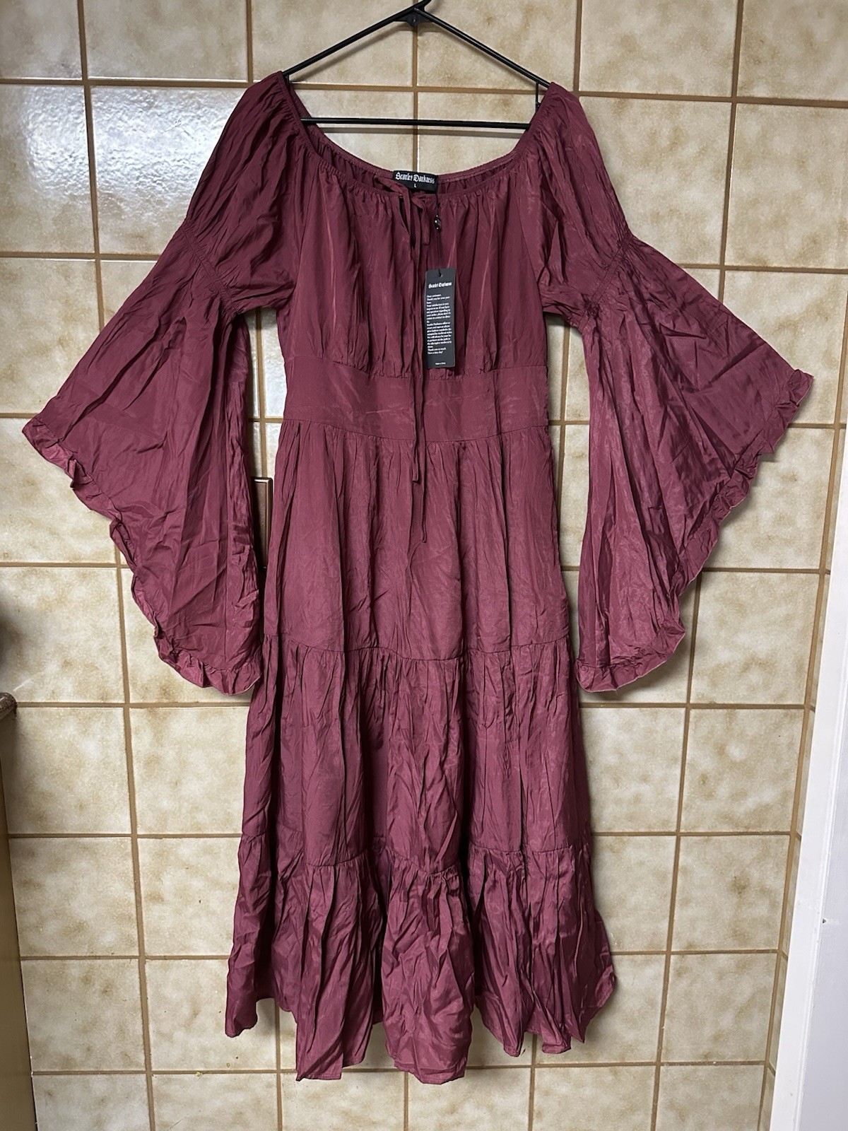 Scarlet Darkness Women’s Boho Retro Renaissance Maxi Dress Pockets, Rose Sz Lg