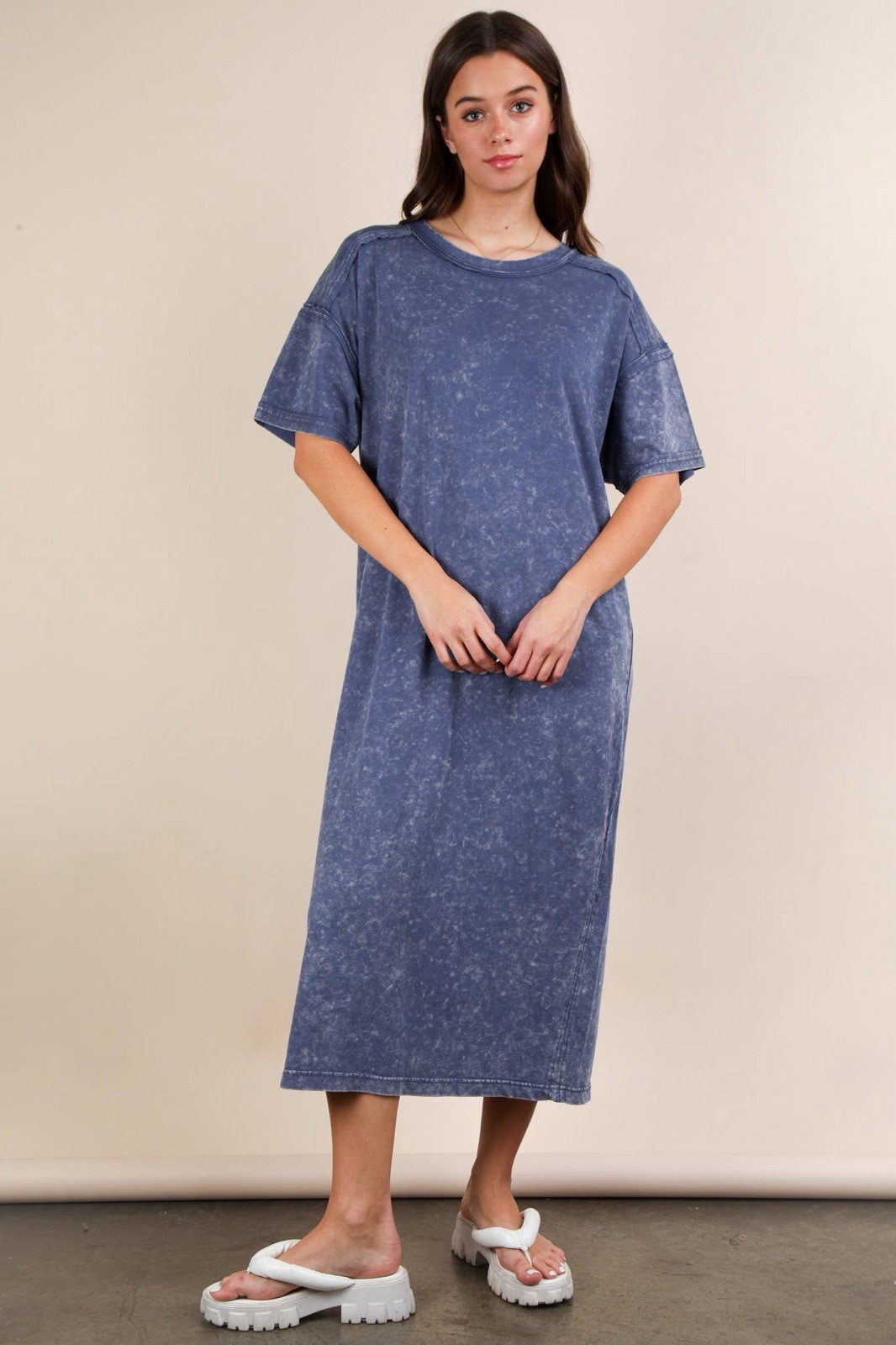 NWT Very J Mineral Washed Oversized Tee Maxi Dress in Denim 1X