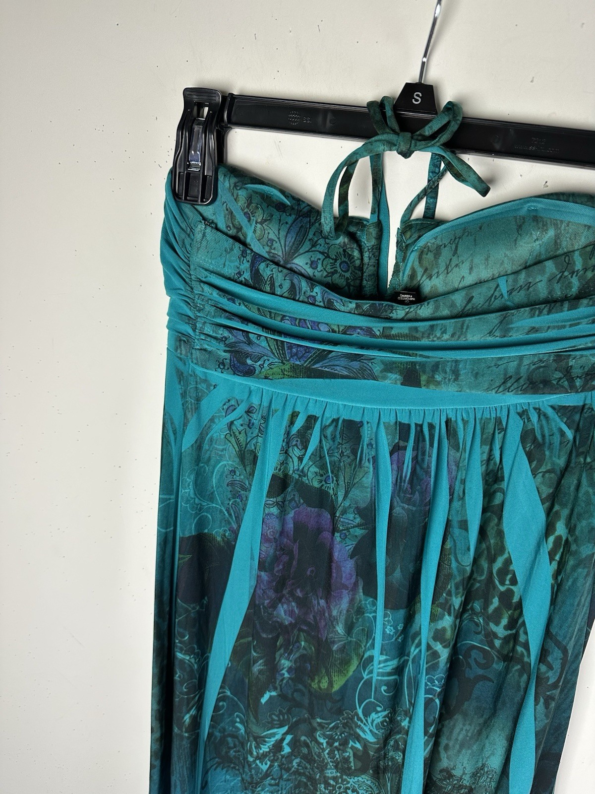 Vtg City Triangles Halter Dress Green Abstract Y2K 90s Whimsigoth Forest Fairy M