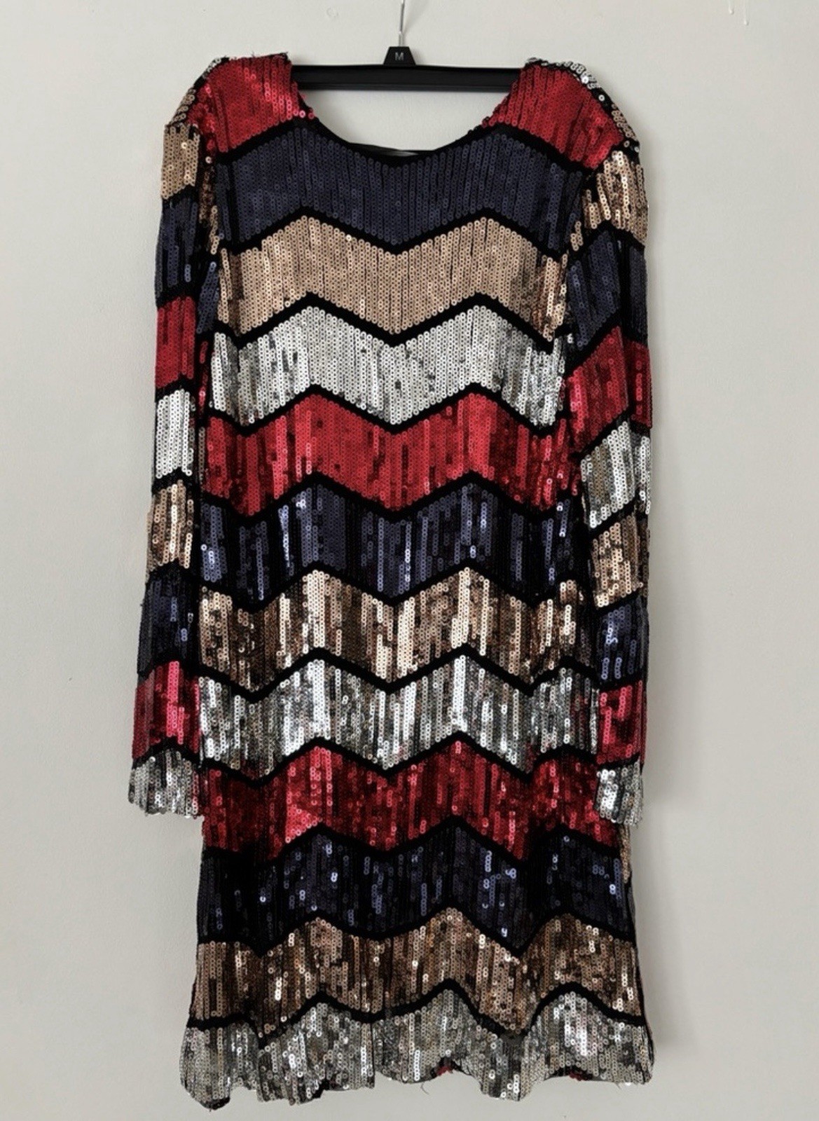 Sfera Multicolor Sequin Chevron V-Neck Long Sleeve Mini Dress Women’s M