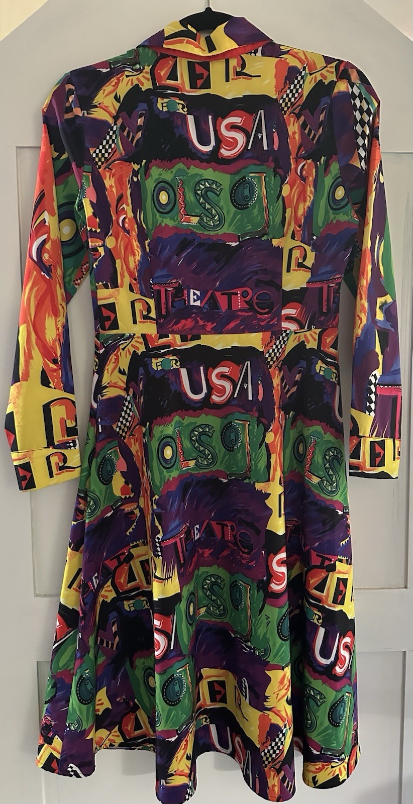 Dida Bole Pop Art Graphic Dress USA Print Retro 90s Y2K Shirt Dress S 6
