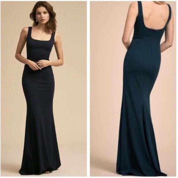 Katie May Women’s Size 6 Lucy Sleeveless Maxi Dress Navy Blue Square Neck Fitted
