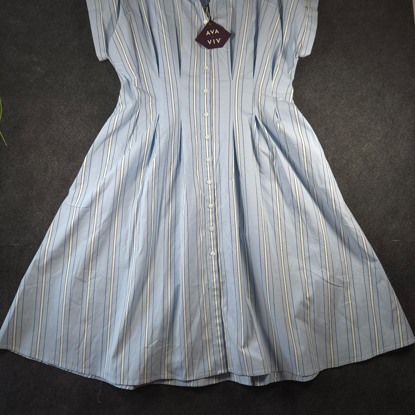 NWT AVA & VIV Blue/White Stripe POPLIN SHIRT DRESS Size XXL Defined Waist