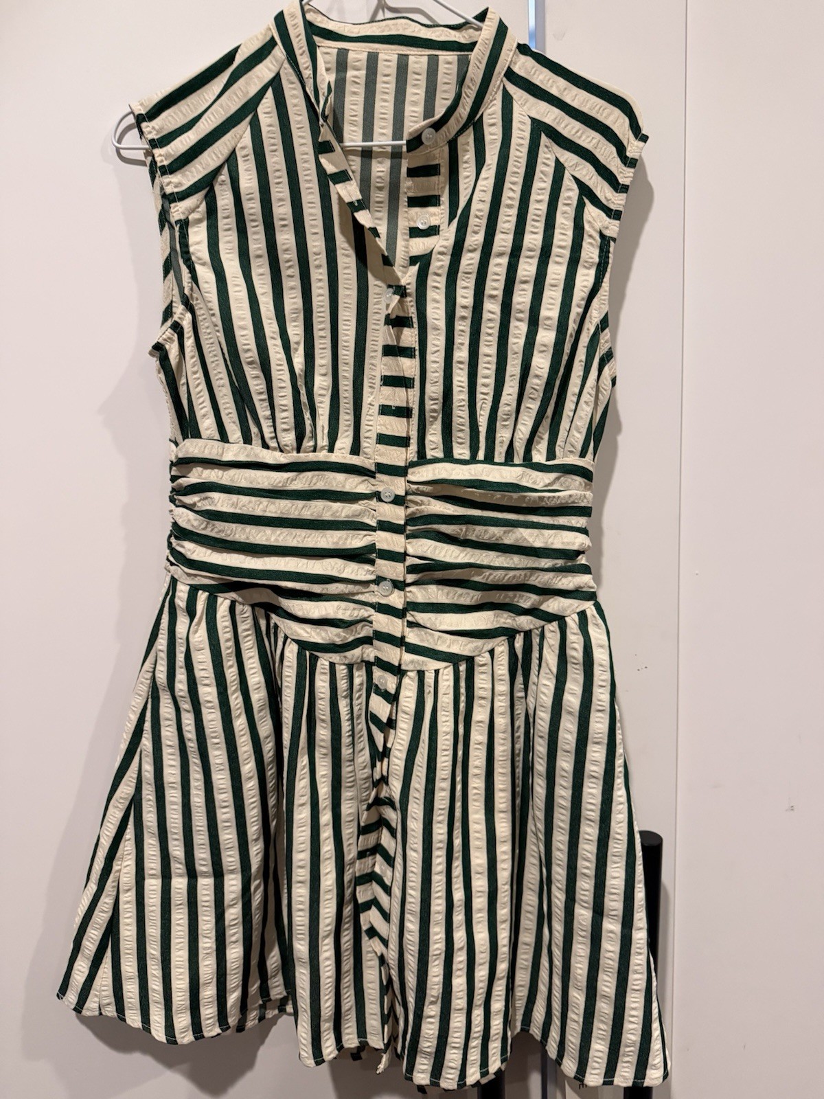 Commense Women’s Size M Green Striped Tie Waist Sleeveless Midi Dress NWT