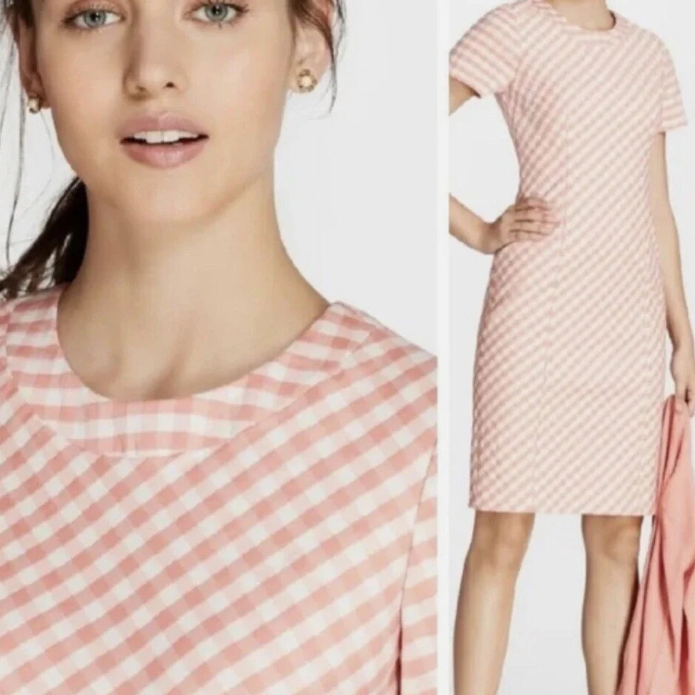 Brooks Brothers 14P Coral Plaid Short Sleeve Pencil Dress Shift Preppy Office