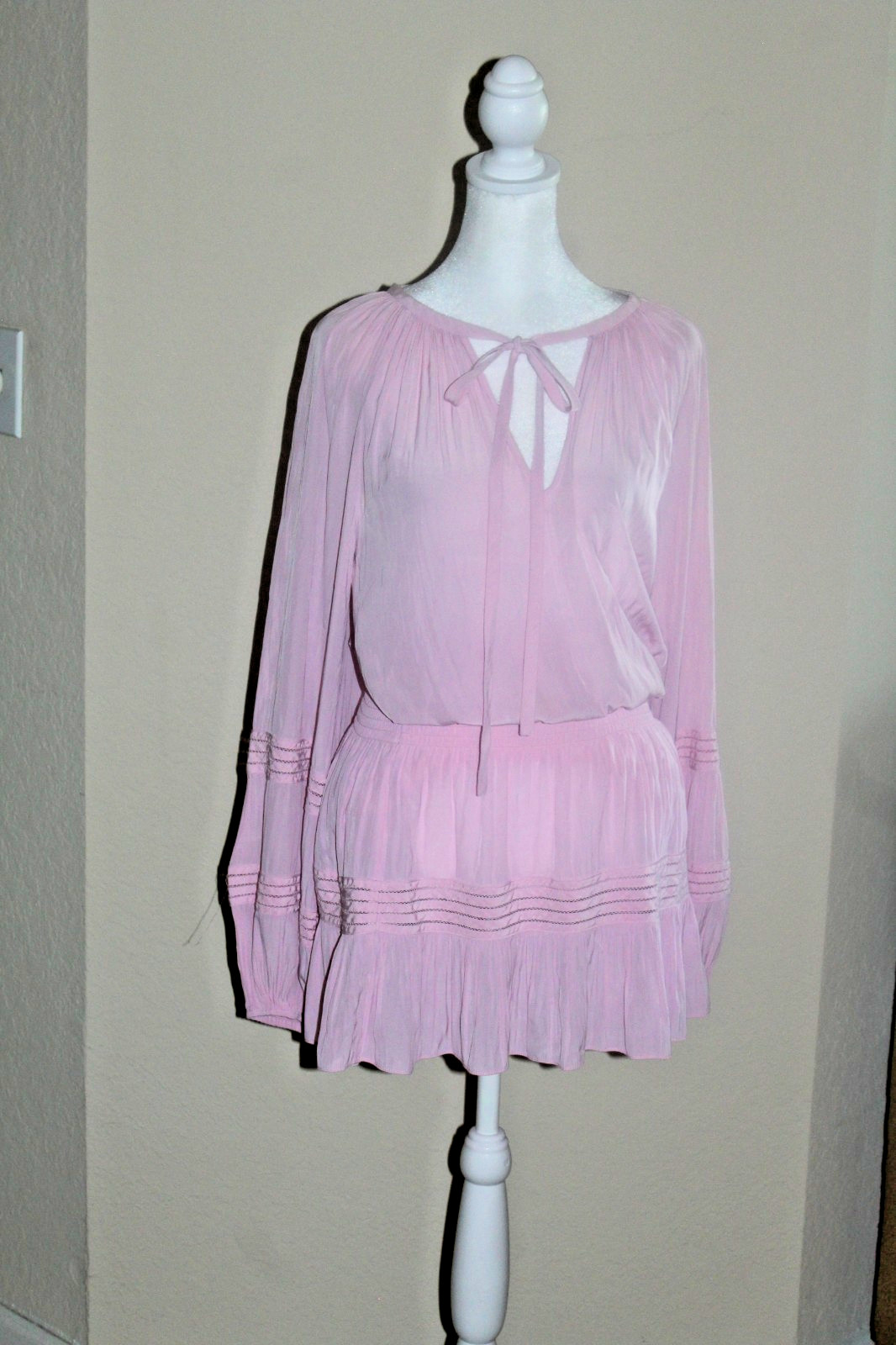 Ramy Brook pink, tie neck knee length Kurt dress, size small.