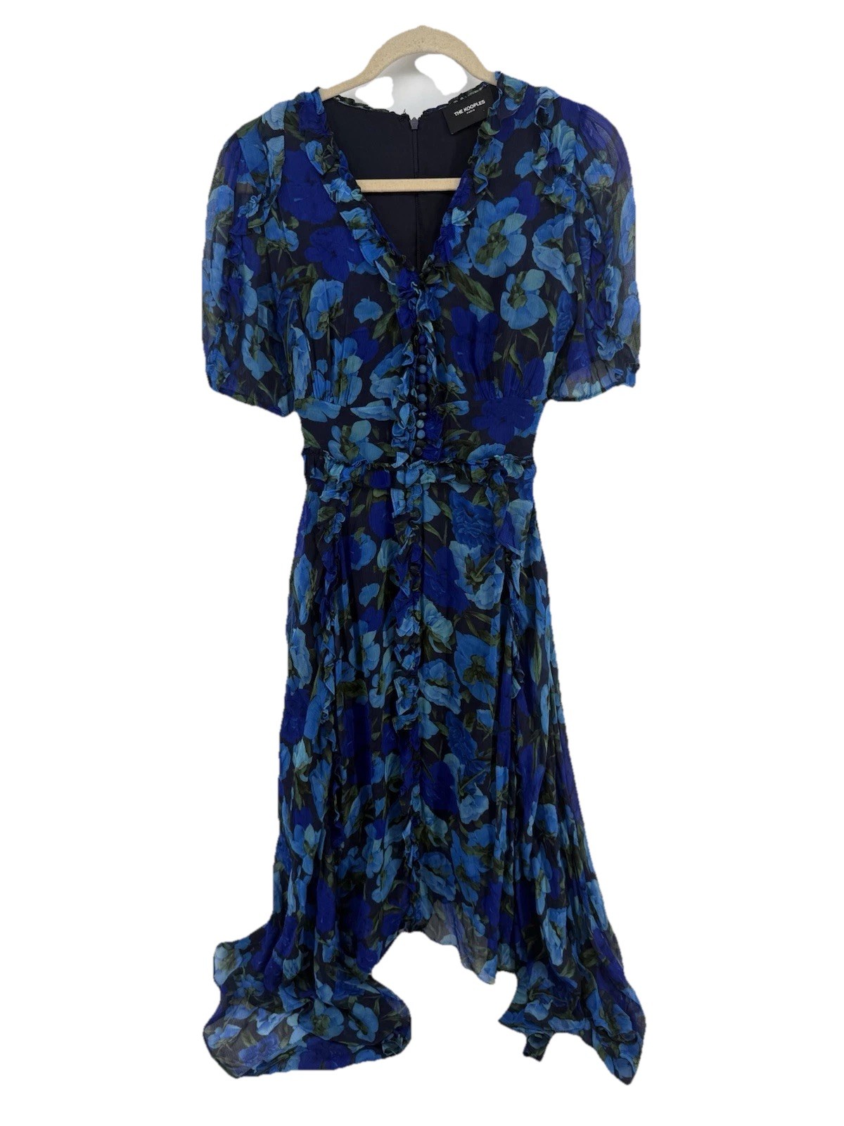 The Kooples Dolce Vite Floral Midi Dress – Blue – size 1 small US 4 asymmetrical
