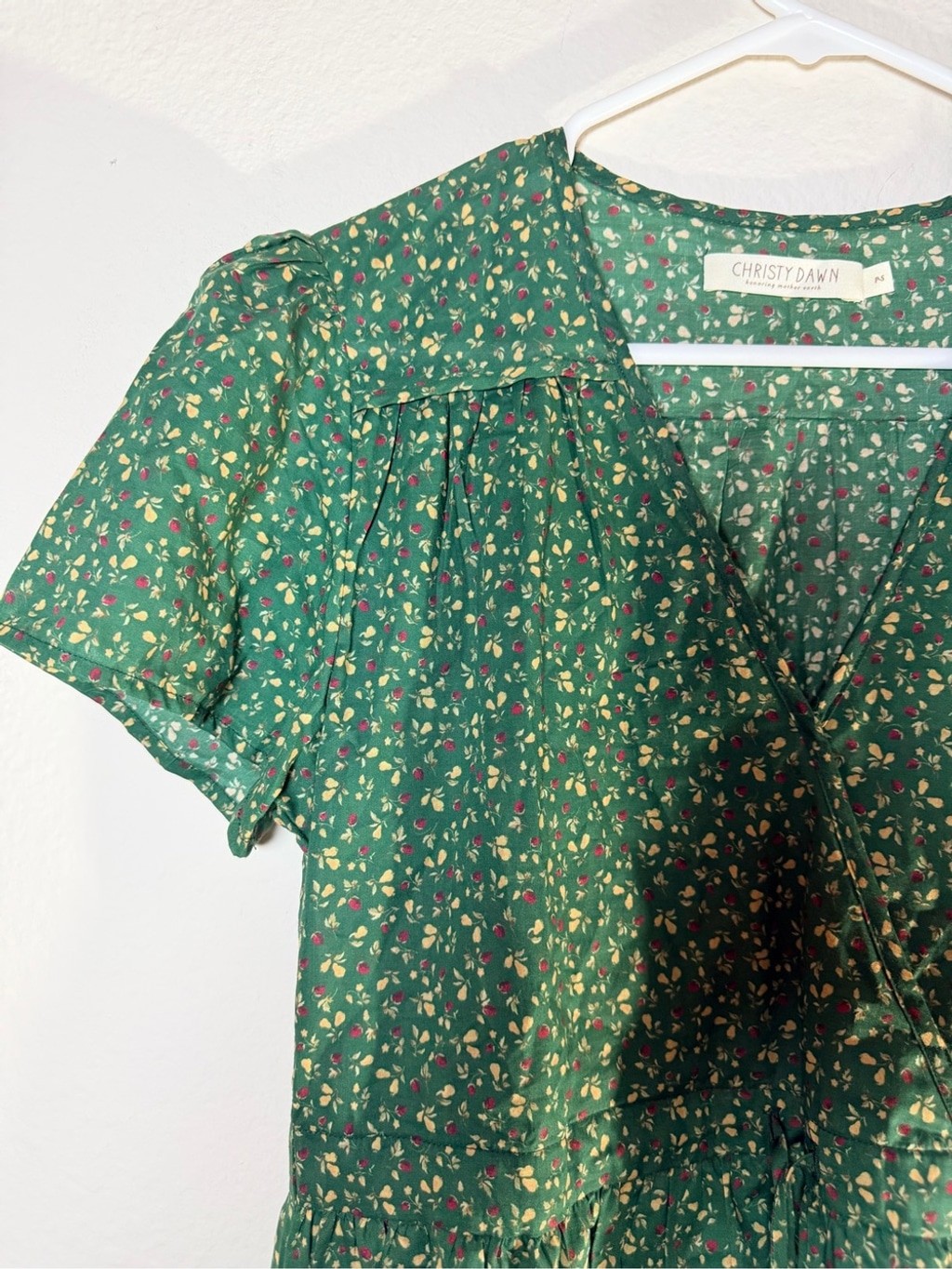 Christy Dawn Forest Green Floral Wrap Midi Dress
