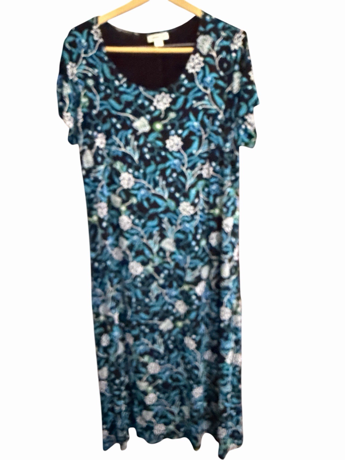 Women’s Coldwater Creek Stretchy Black, Teal, Green Dress, 52” Length Size 1X