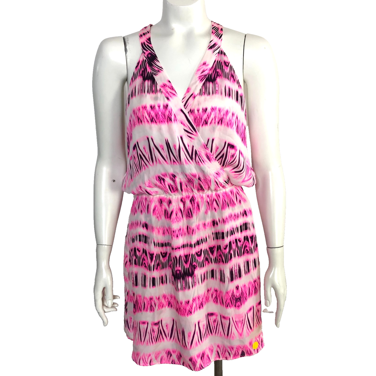 Parker Medium 100% Silk Elastic Waist Mini Dress Pink STAIN PLS READ