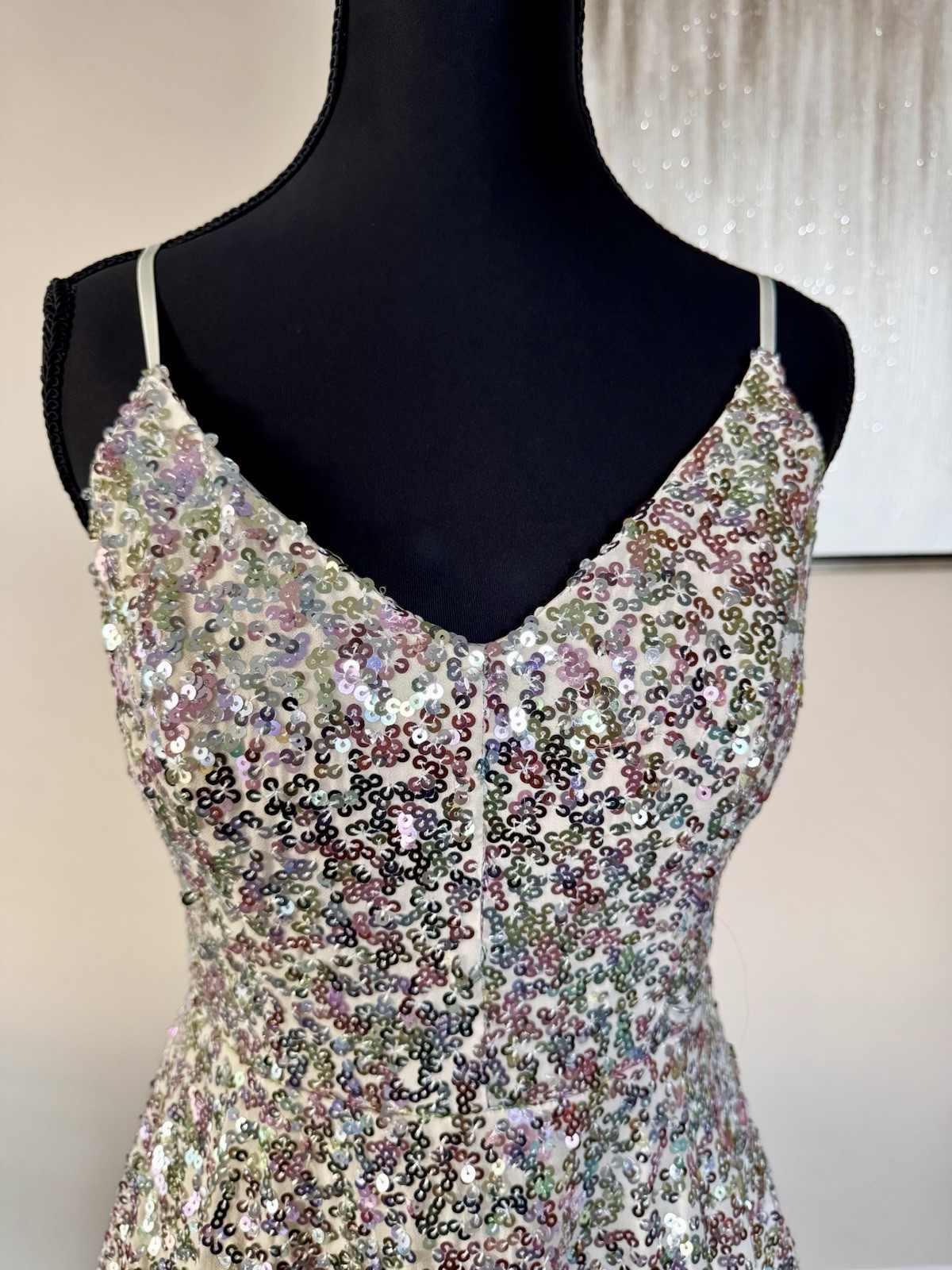 CITY STUDIO Womens Beige Sequined Lined Adjustable Straps Short Dress Junior 5