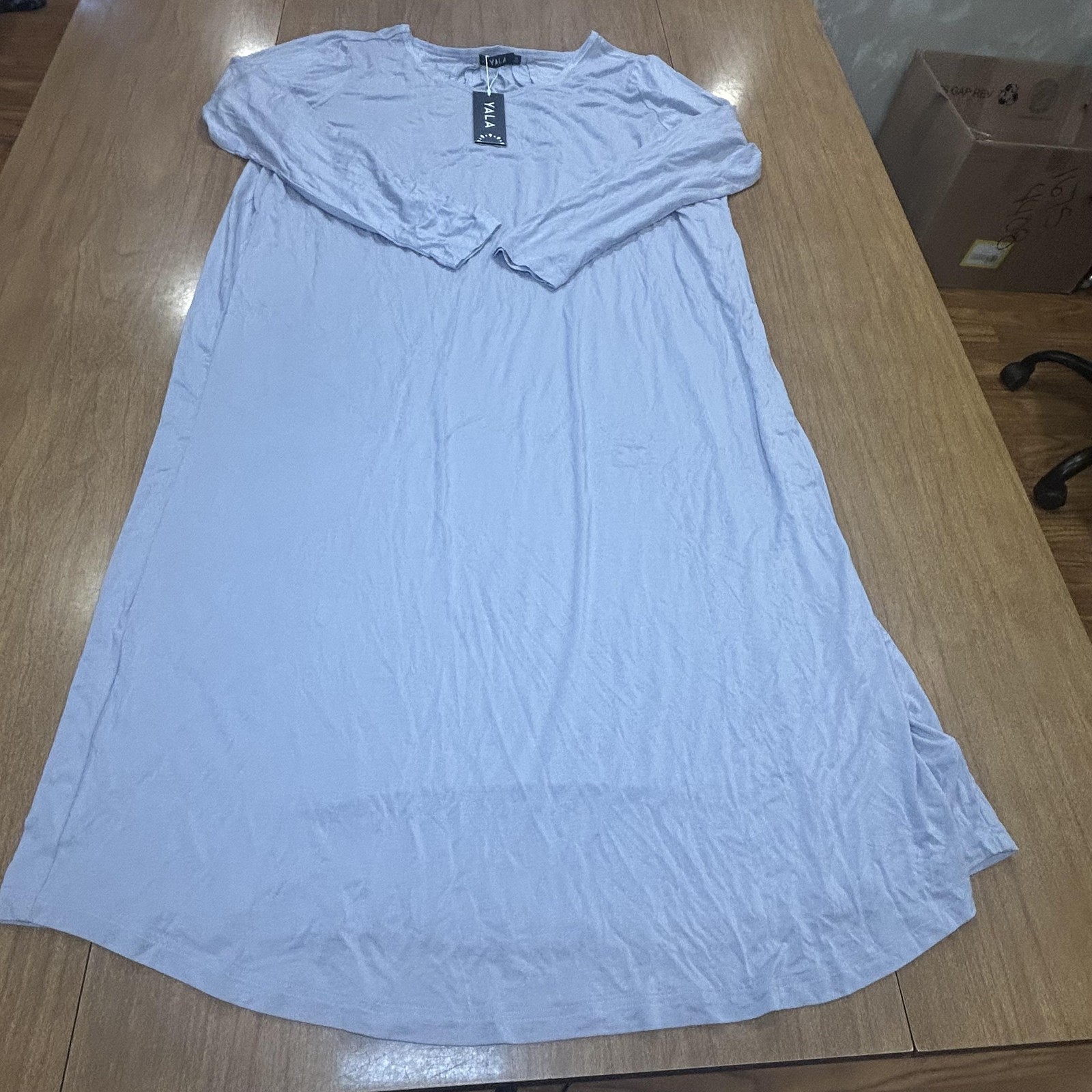 YALA Dress Womens XL Gray Long Sleeve Scoop Neck Maxi Jersey Bamboo Travel
