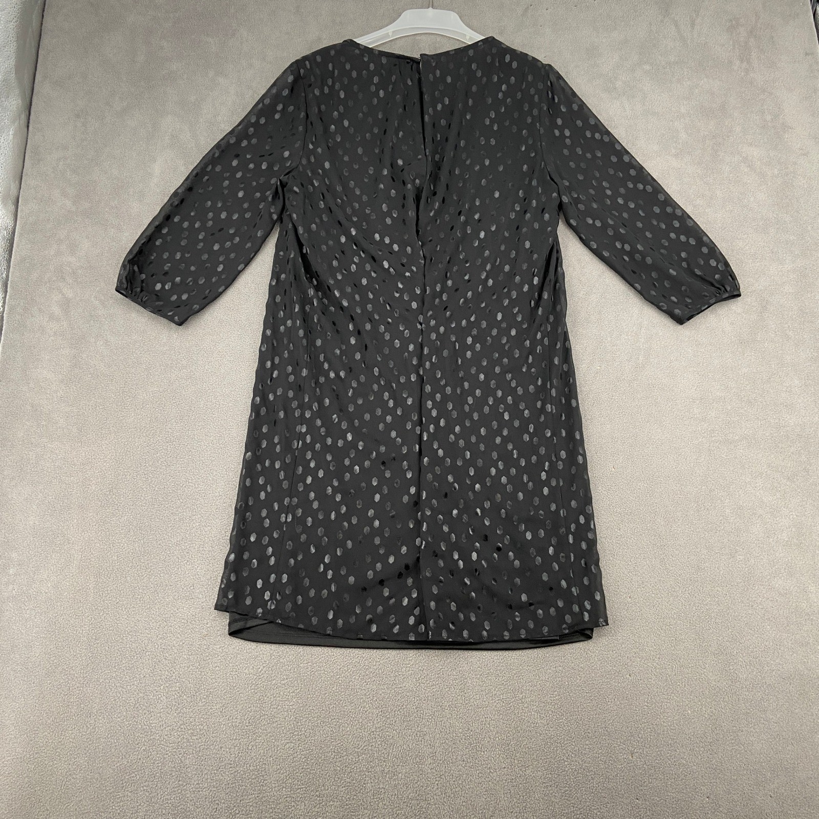 Attention Womens Black Polka Dot Shift Dress 3/4 Sleeve Pleated Front Sz Medium
