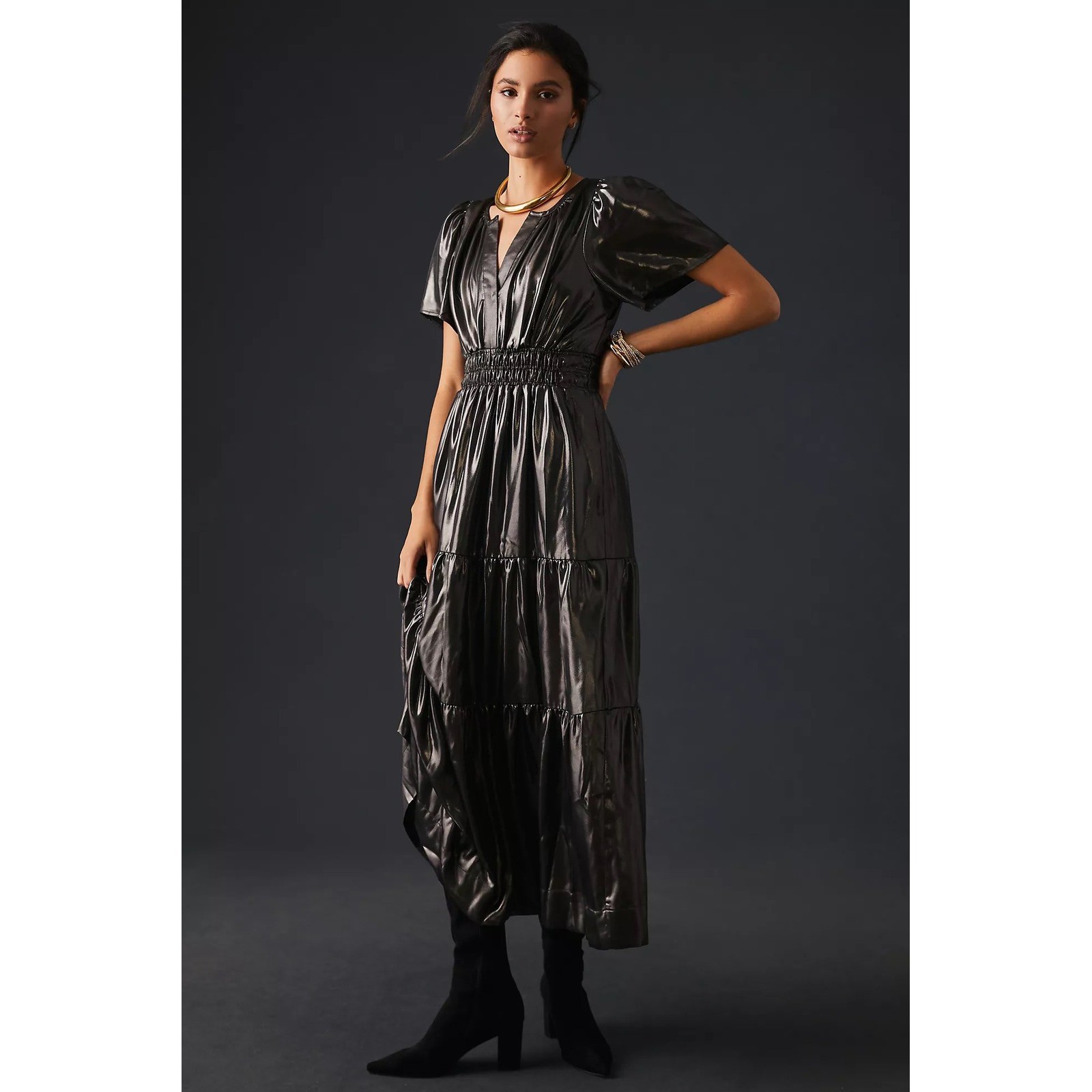 Anthropologie Somerset Shine Edition Metallic Maxi Dress XS Pockets