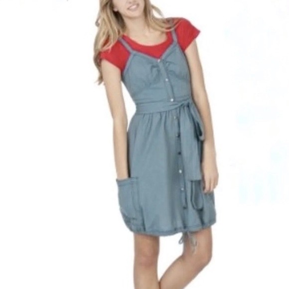 Zac Posen X Target Sleeveless V Neck Denim Chambray Dress Cargo Tie Waist Sz S