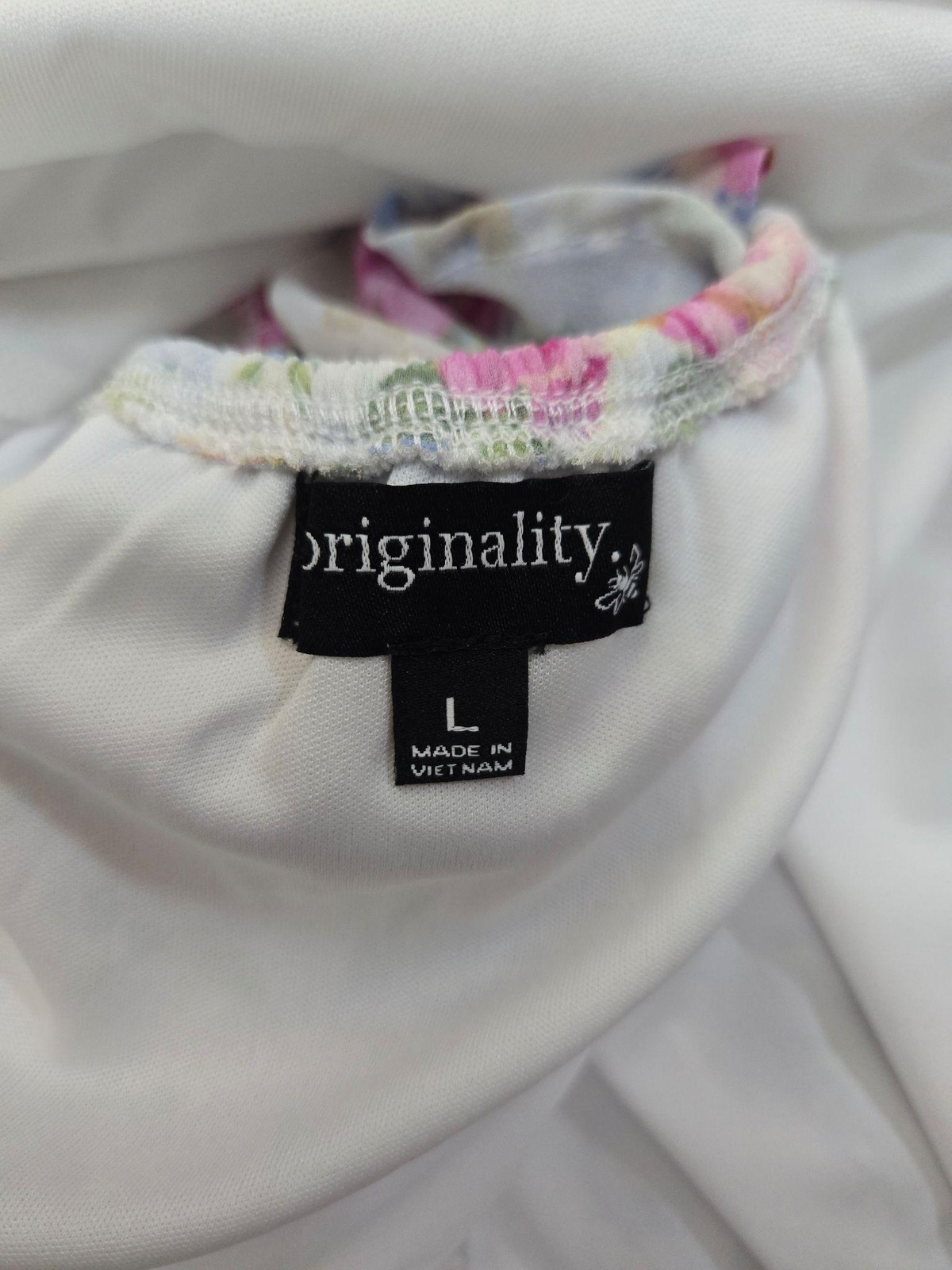 Originality Sundress Womens L White Floral Strapless Sweetheart Tie Lined