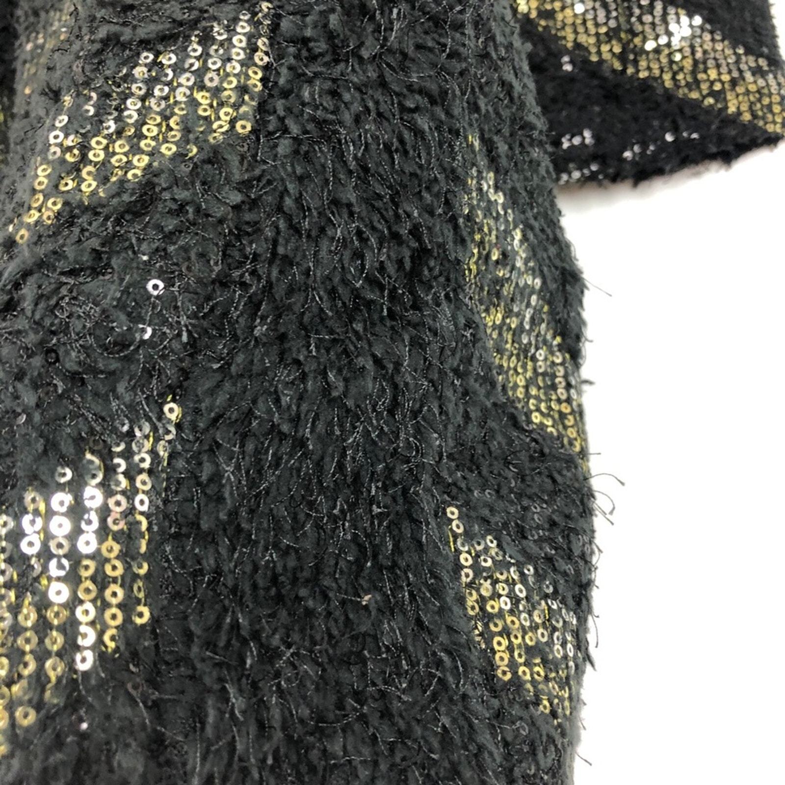 Vertigo Chevron Sequin Fuzzy Knit Sweater Mini Dress Sparkly Cozy Cocktail Small