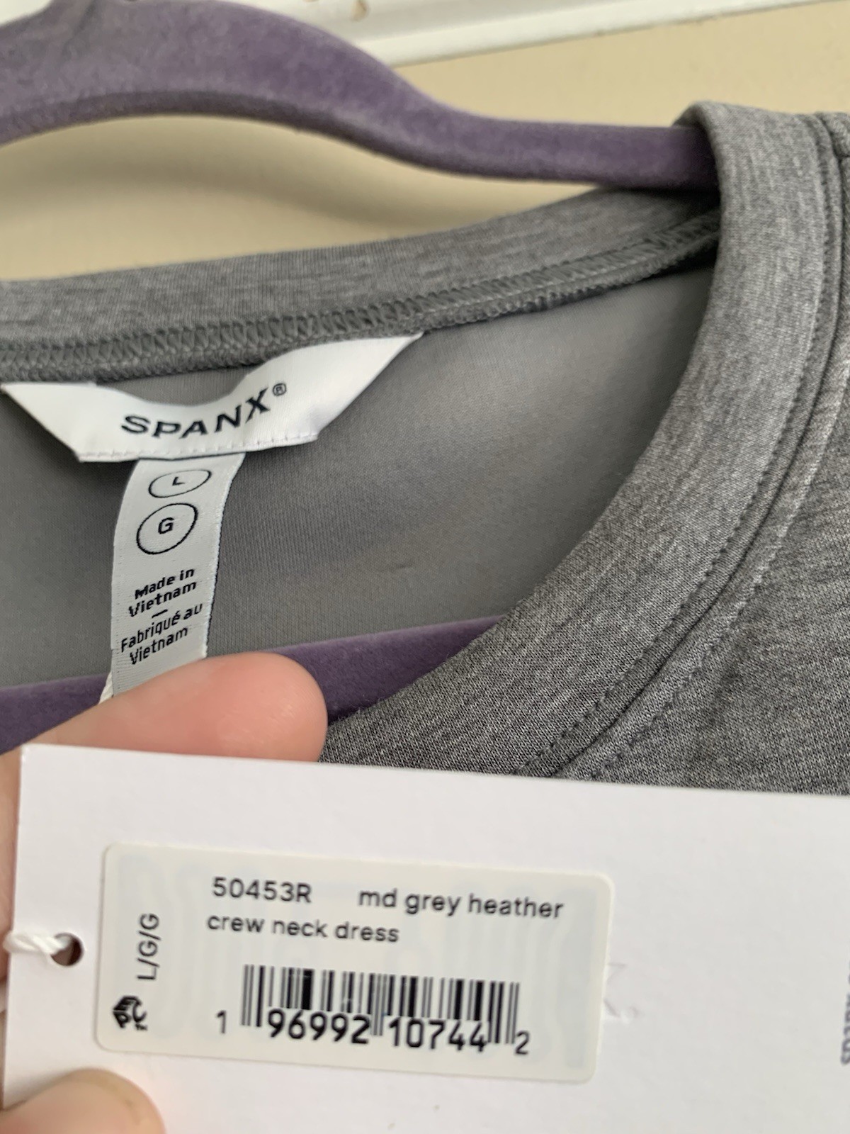 Spanx Air Essentials Heather Gray Crew Neck Dress Sz.L Sporty Luxurious Comfort